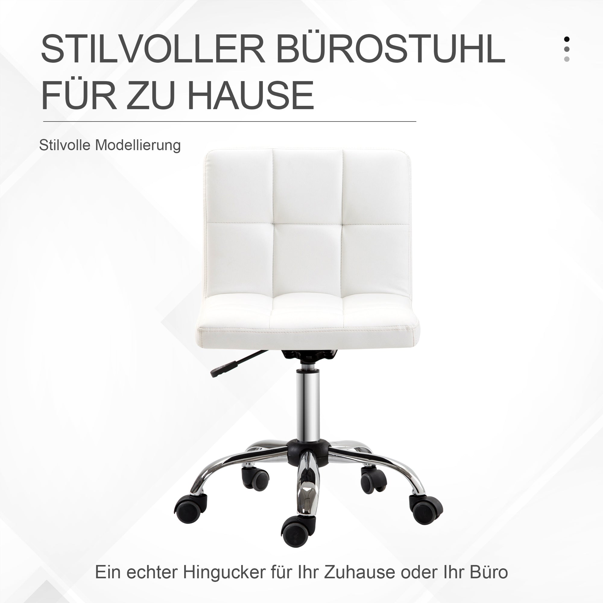 HOMCOM Bürostuhl, Drehstuhl, Kunstleder, Stahlstruktur, 5 Räder, gepolstert, Weiß