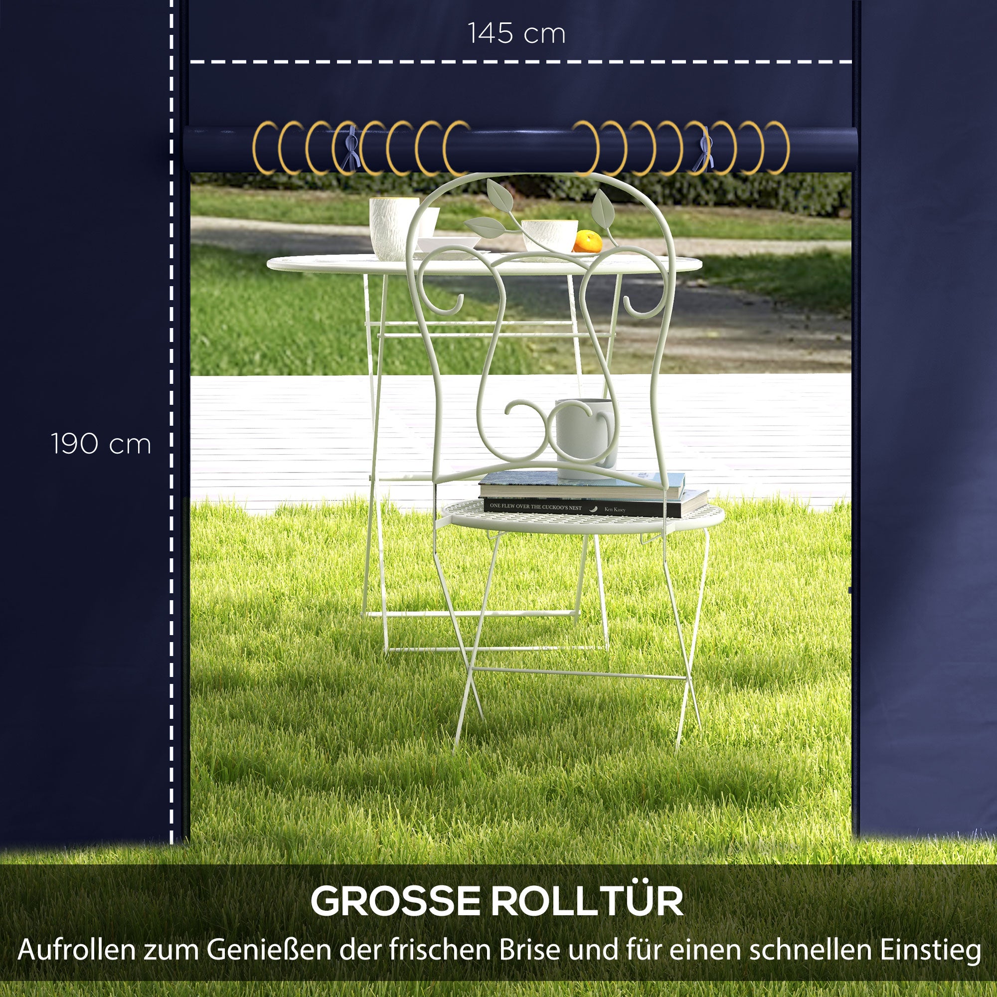 Outsunny Pavillon-Vorhänge, 2er-Set, für 3x6m oder 3x3m Gartenpavillons, mit Fenstern und Türen, Blau