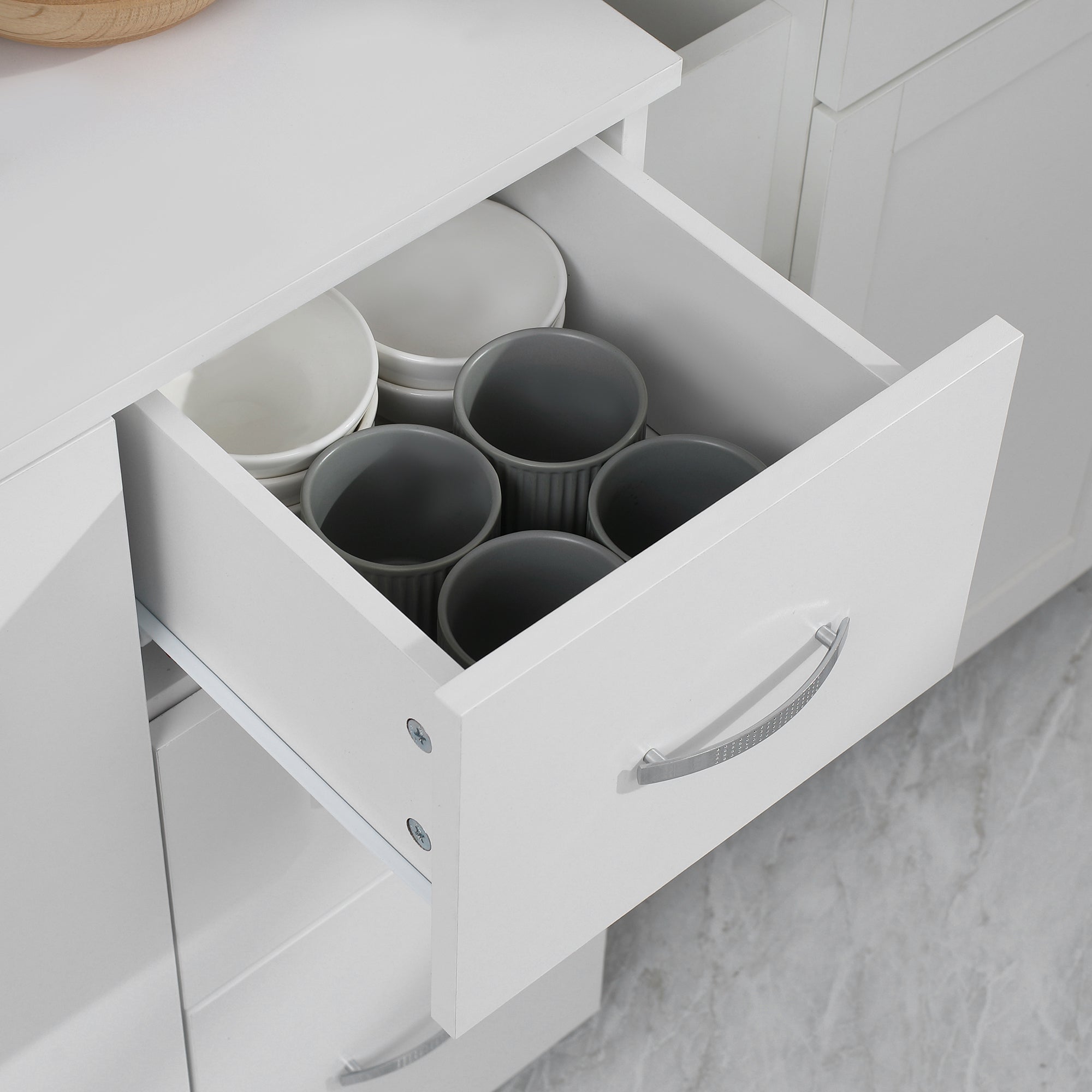 HOMCOM Küchenschrank, Buffet, 3 Schubladen, 3 Regale, viel Stauraum, 89x39,5x168cm, Weiß