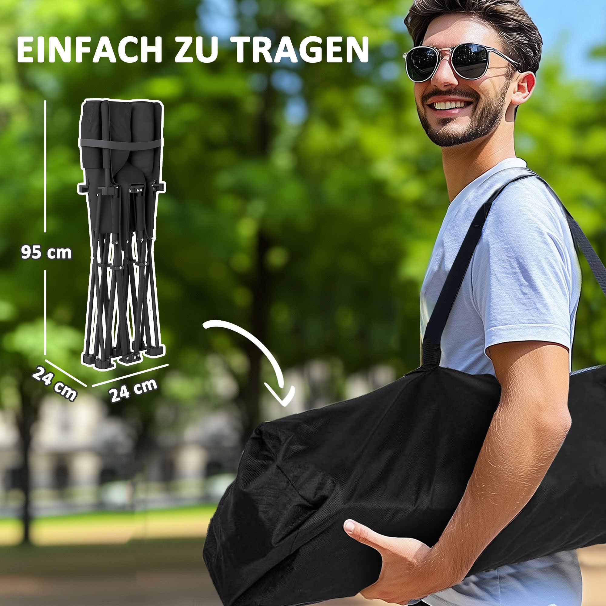 Outsunny Faltstuhl faltbar 2 Sitzer Campingstuhl mit Tragetasche Outdoor bis 250kg belastbar 145 x 60 x 92 cm Schwarz