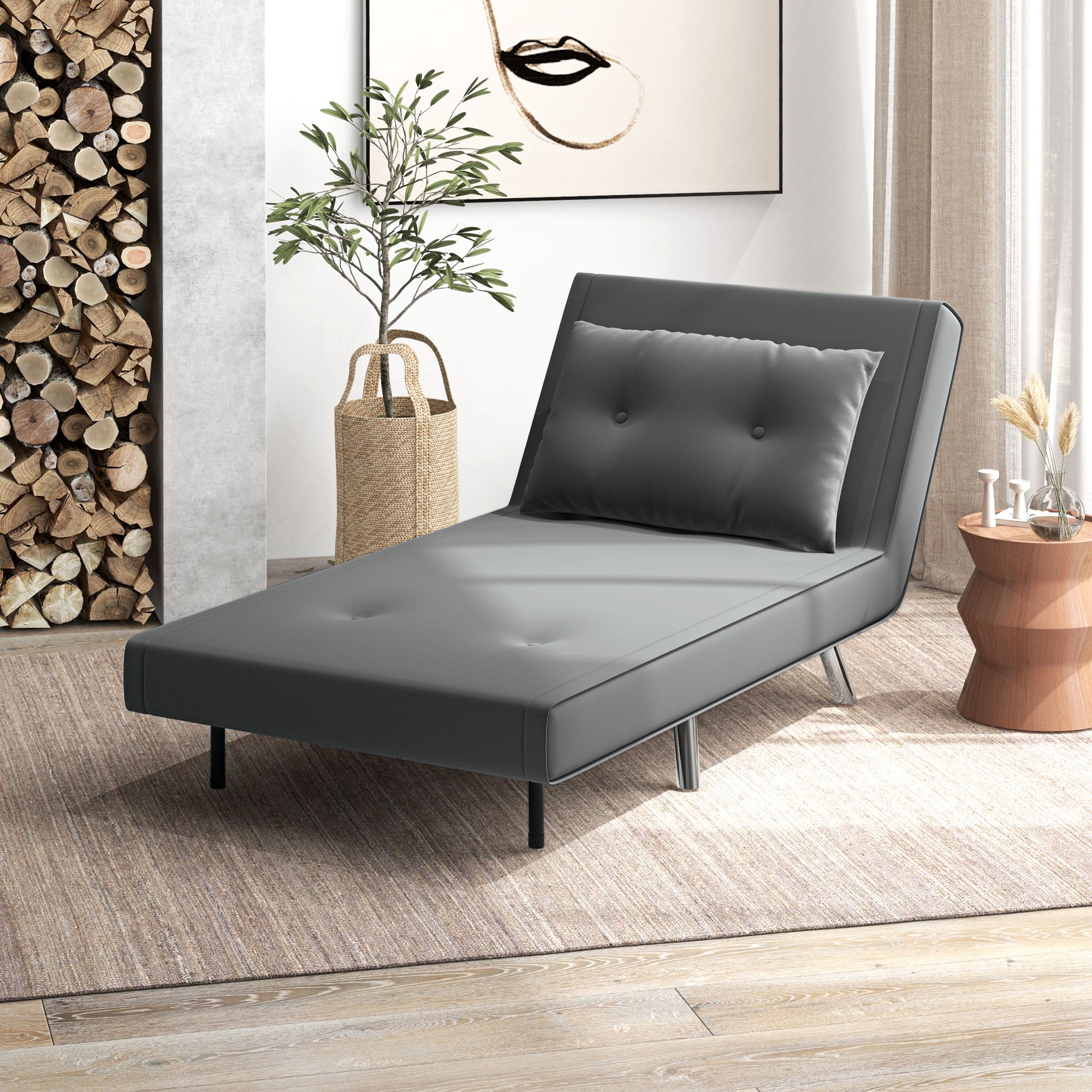 HOMCOM Liegesessel Sessel mit Liegefunktion Schlafsessel, Knopfheftung, Leinenoptik, 77 cm x 88 cm x 83 cm, Dunkelgrau