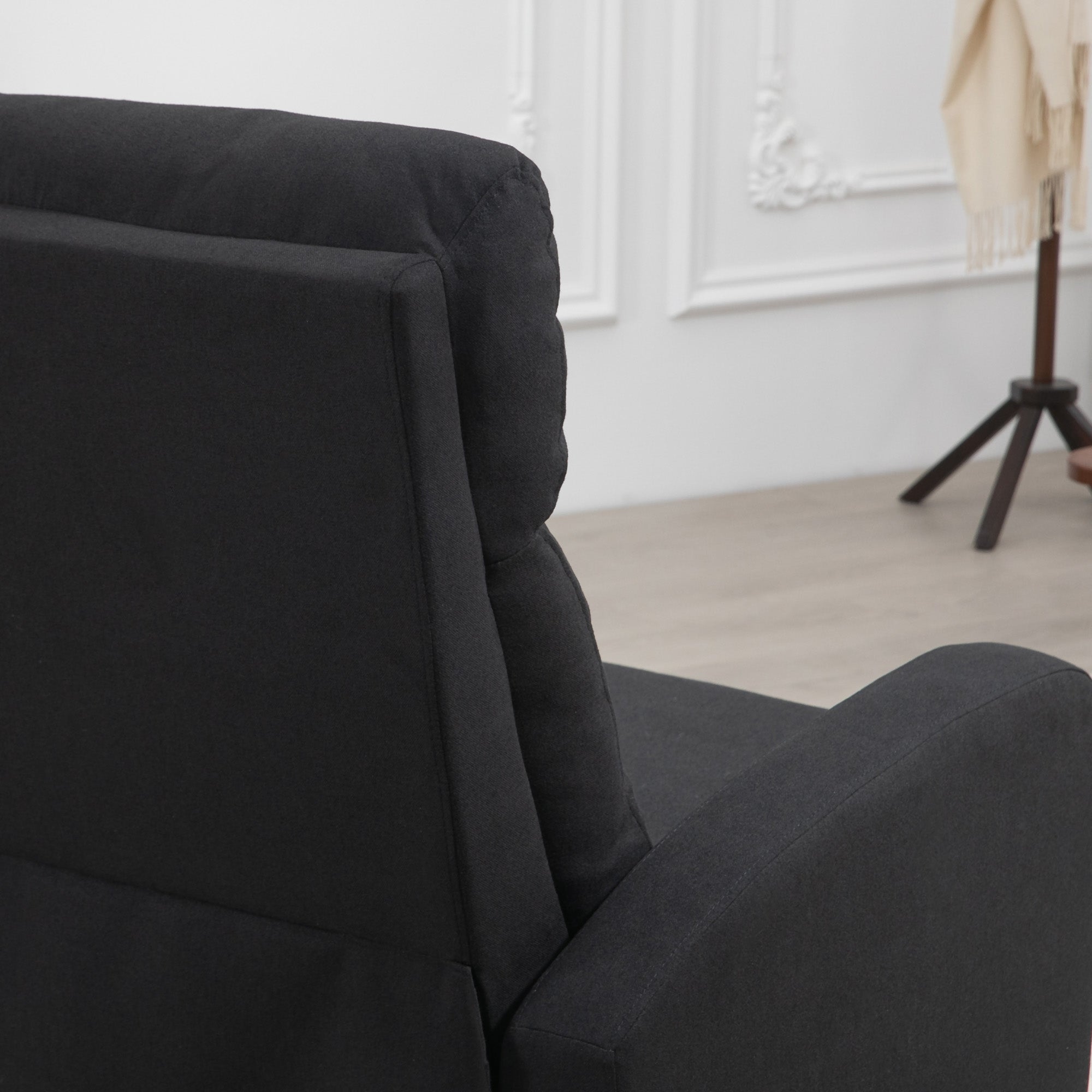 HOMCOM Relaxsessel, verstellbar 135°, ausziehbare Fußstütze, gepolsterte Lehnen, Leinen-Polyester, Schwarz