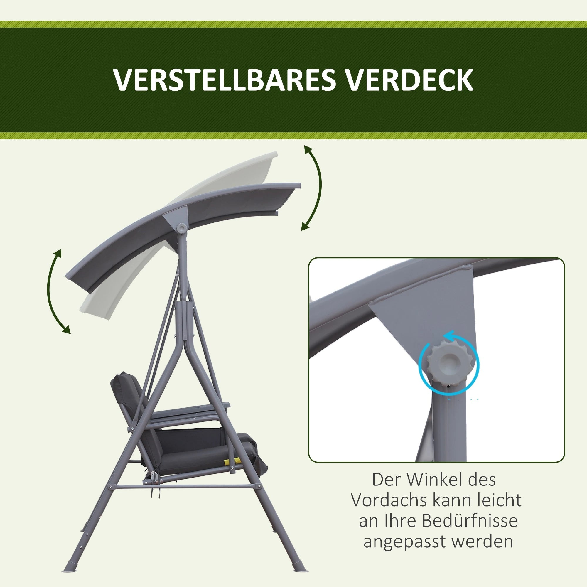 Outsunny Hollywoodschaukel 2-Sitzer mit Sonnendach Becherhalter