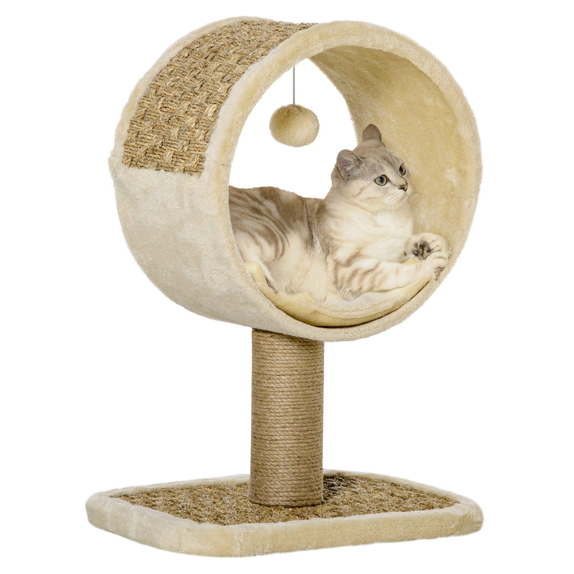 PawHut Katzenkratzbaum Klein Katzenbaum für eine einzelne Katze Katzen-Spiel-Stamm Katzenspielzeug Kletterbaum Jute Khaki+Hellbraun 40 x 30 x 56 cm