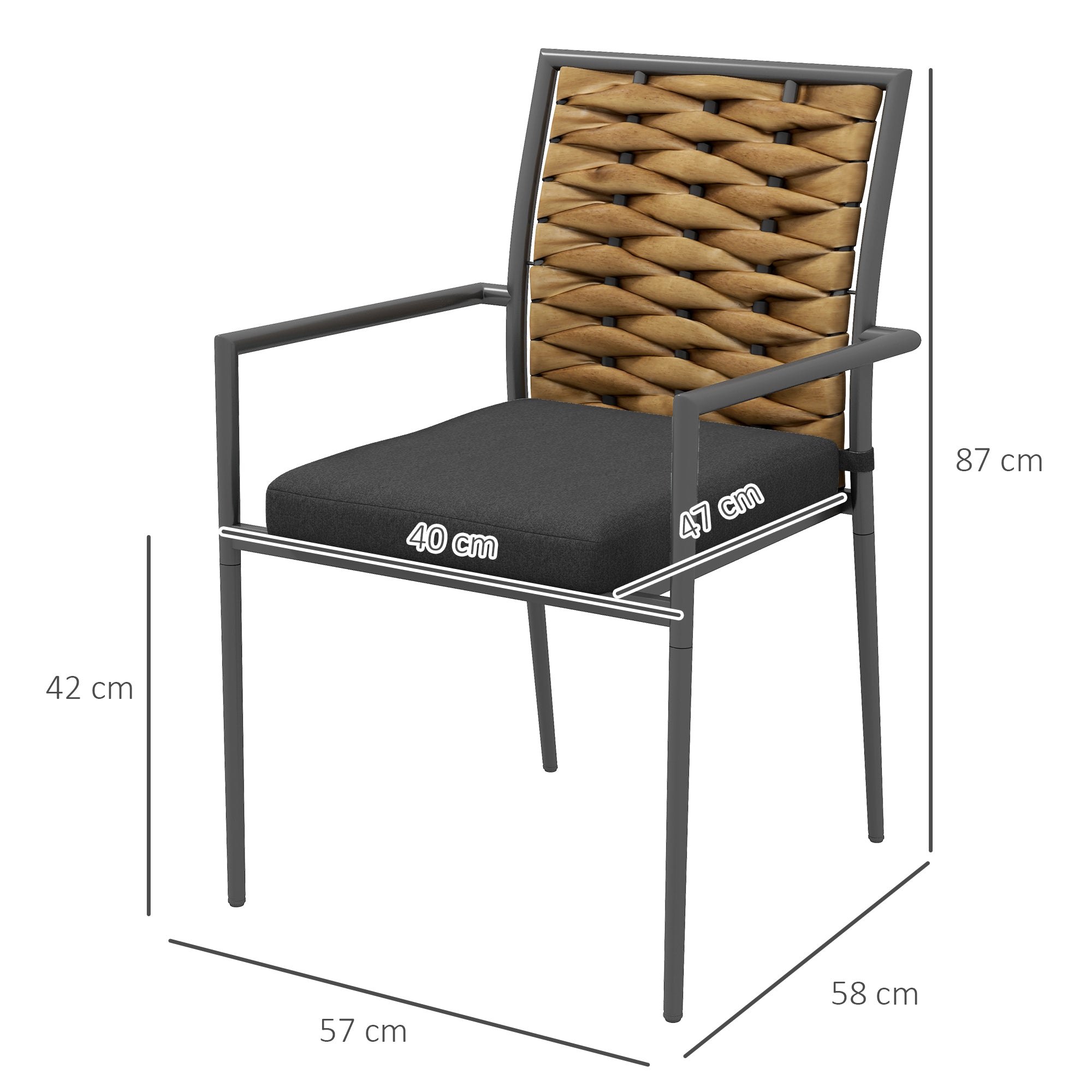 Outsunny Gartenstühle Outdoor-Stühle Terrassenstühle, wetterbeständig, modernes Design, 57 x 58 x 87cm, Braun+Schwarz+Grau