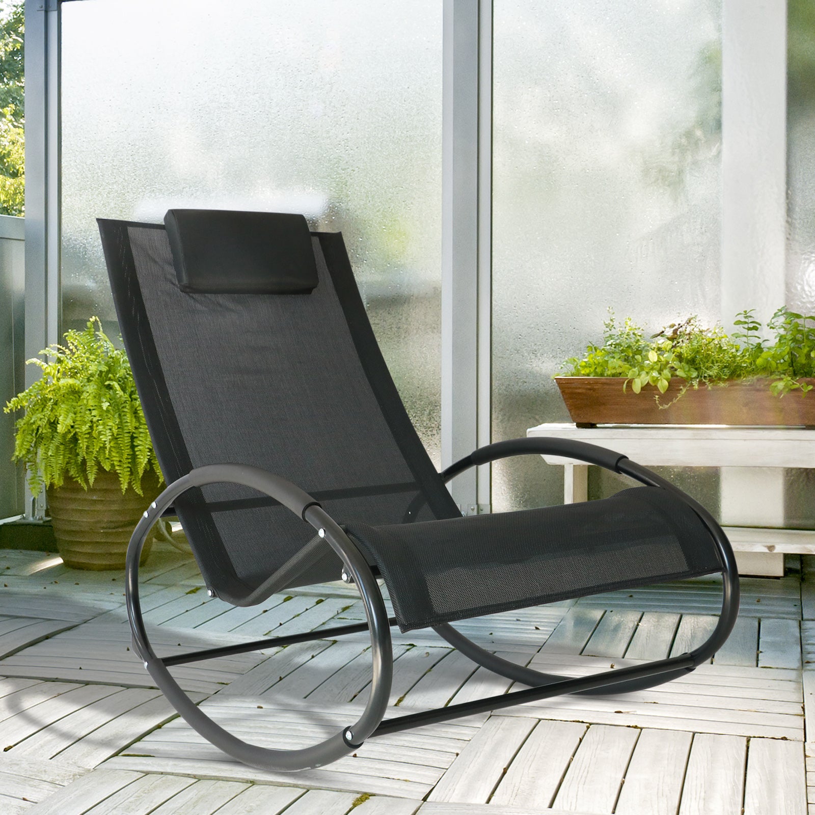 Outsunny Schaukelstuhl Gartenliege mit Kopfkissen Outdoor