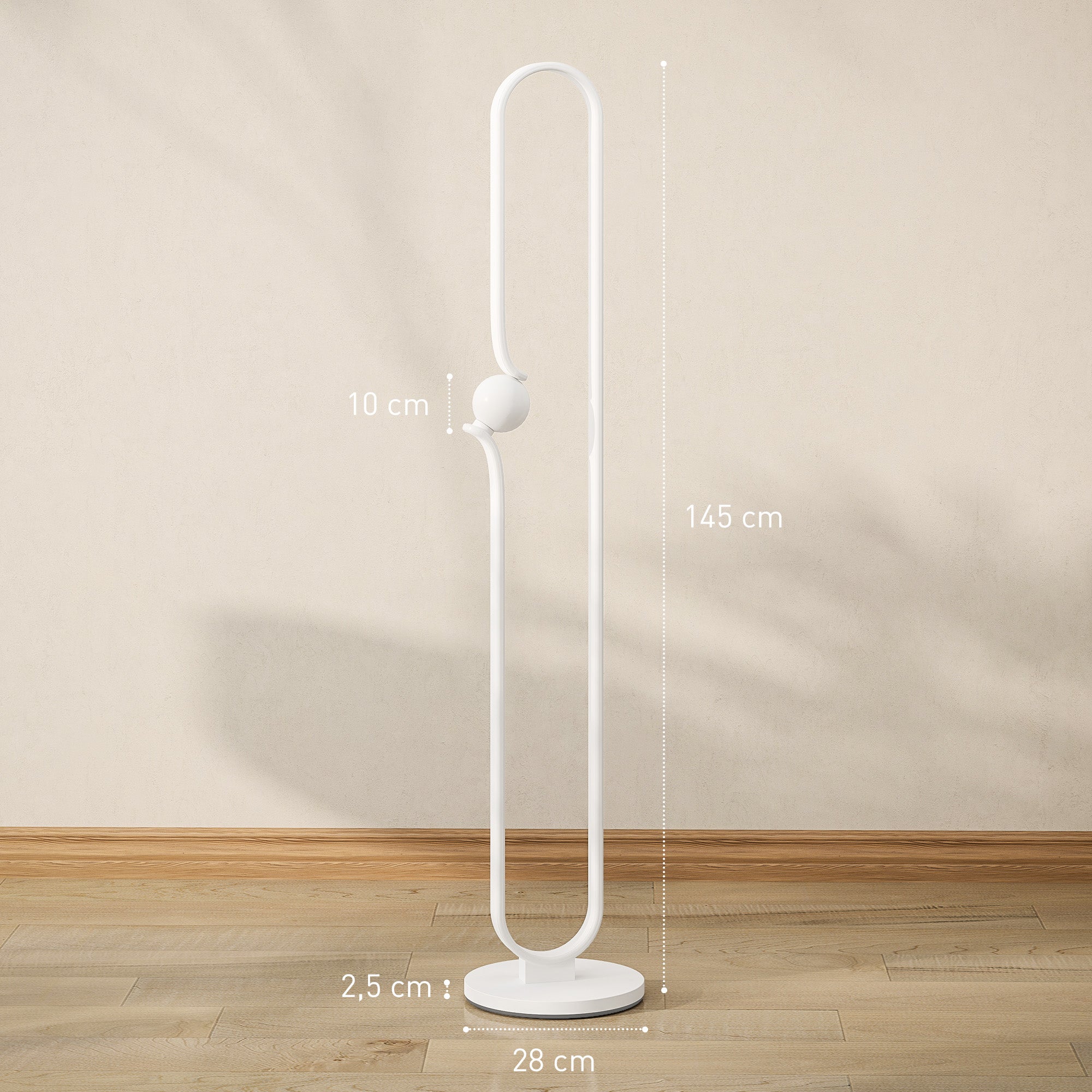 HOMCOM LED-Bodenlampe, Musiknoten-Design, Glasschirm, Metall, Kunststoff, Weiß