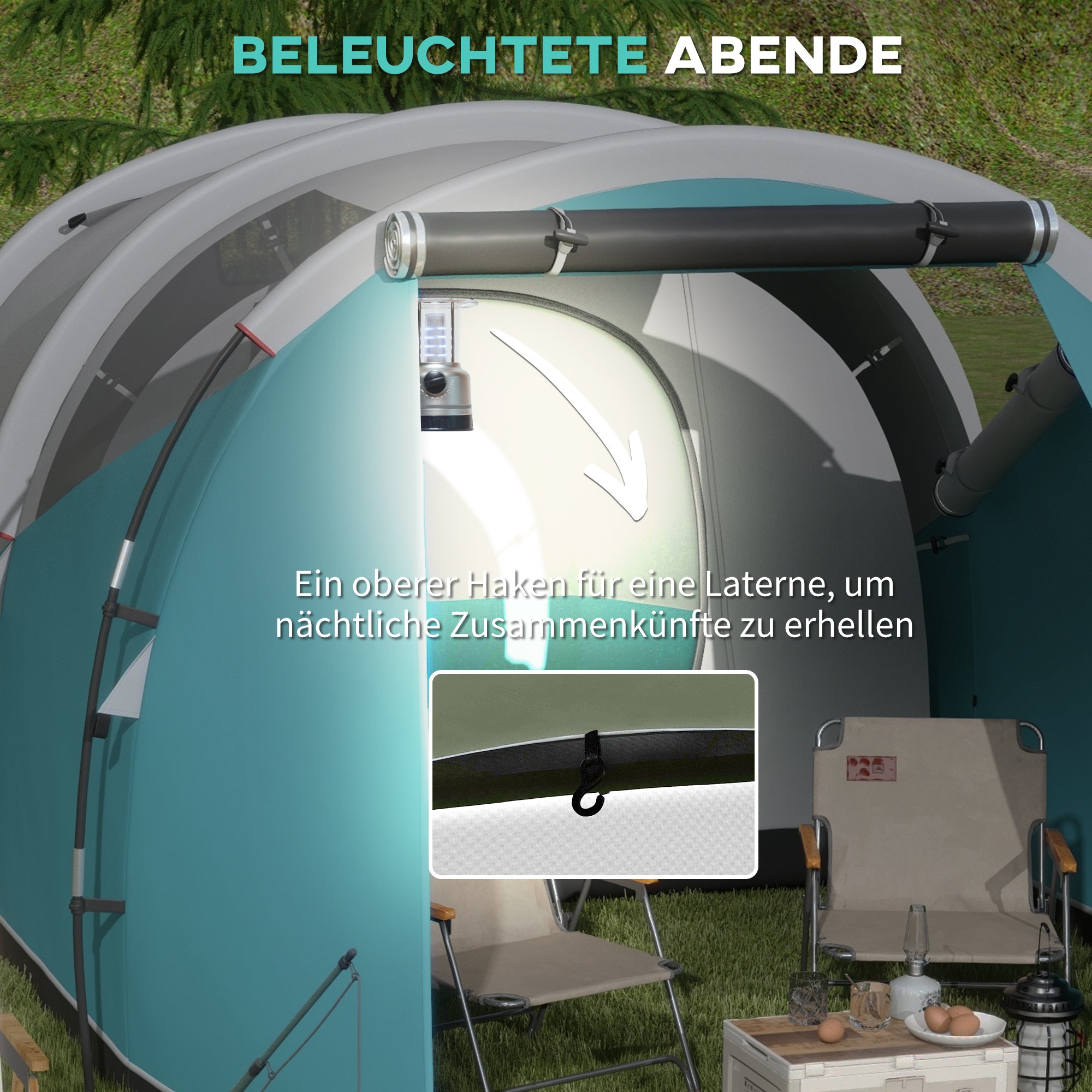 Outsunny Campingzelt für 4-5 Personen, separate Wohn- & Schlafräume, 460L x 260B x 190H cm, Blau