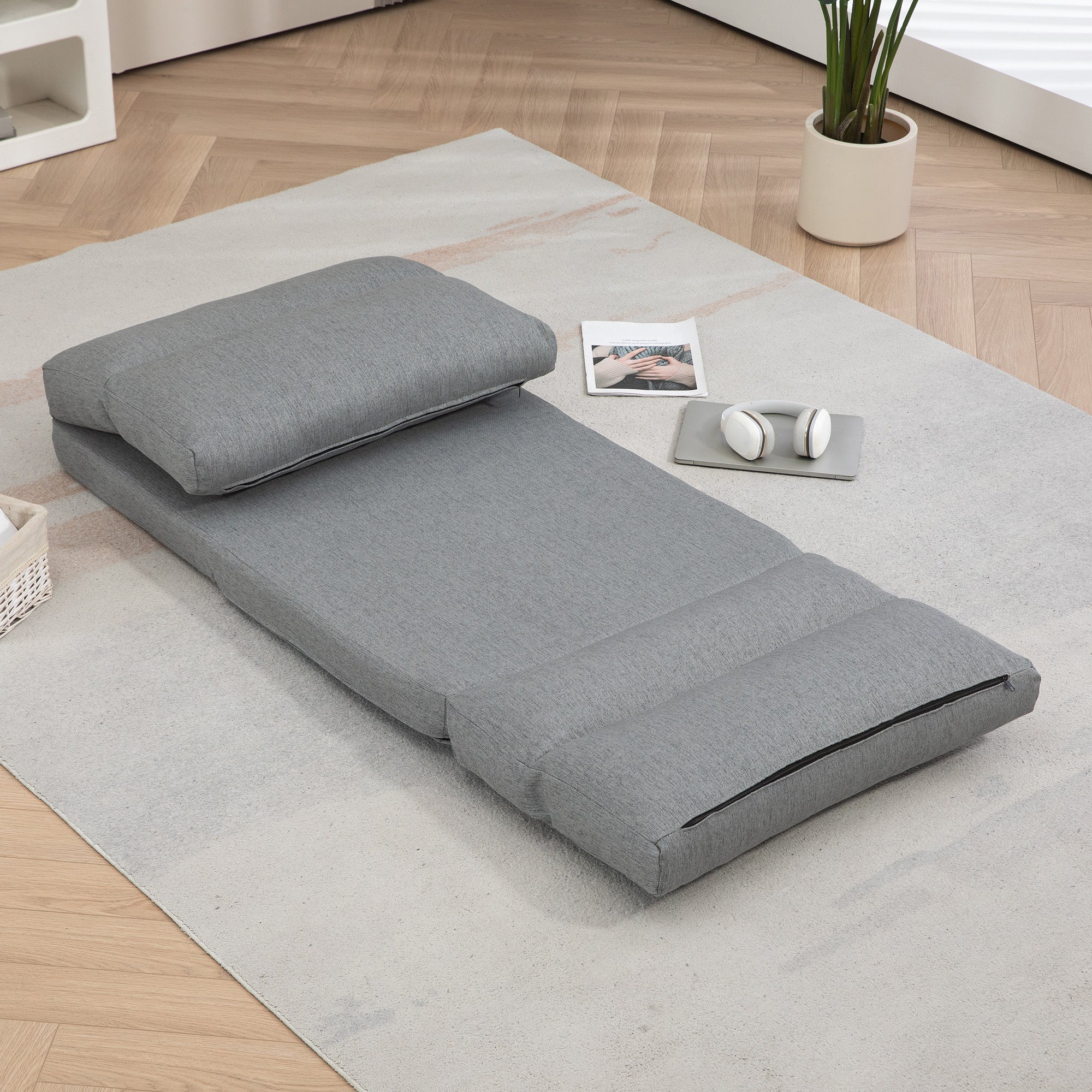 HOMCOM Sitzsack mit Bettfunktion, neigbare Lehne, klappbar, bis 120kg, 70 x 72 x 56 cm, Grau