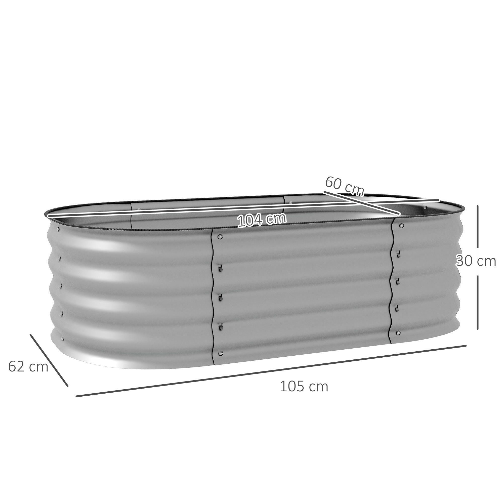 Outsunny Hochbeet Pflanzenbeet Modulares Hochbett, wetterbeständig, offener Boden,  105 x 62 x 30 cm, Silber