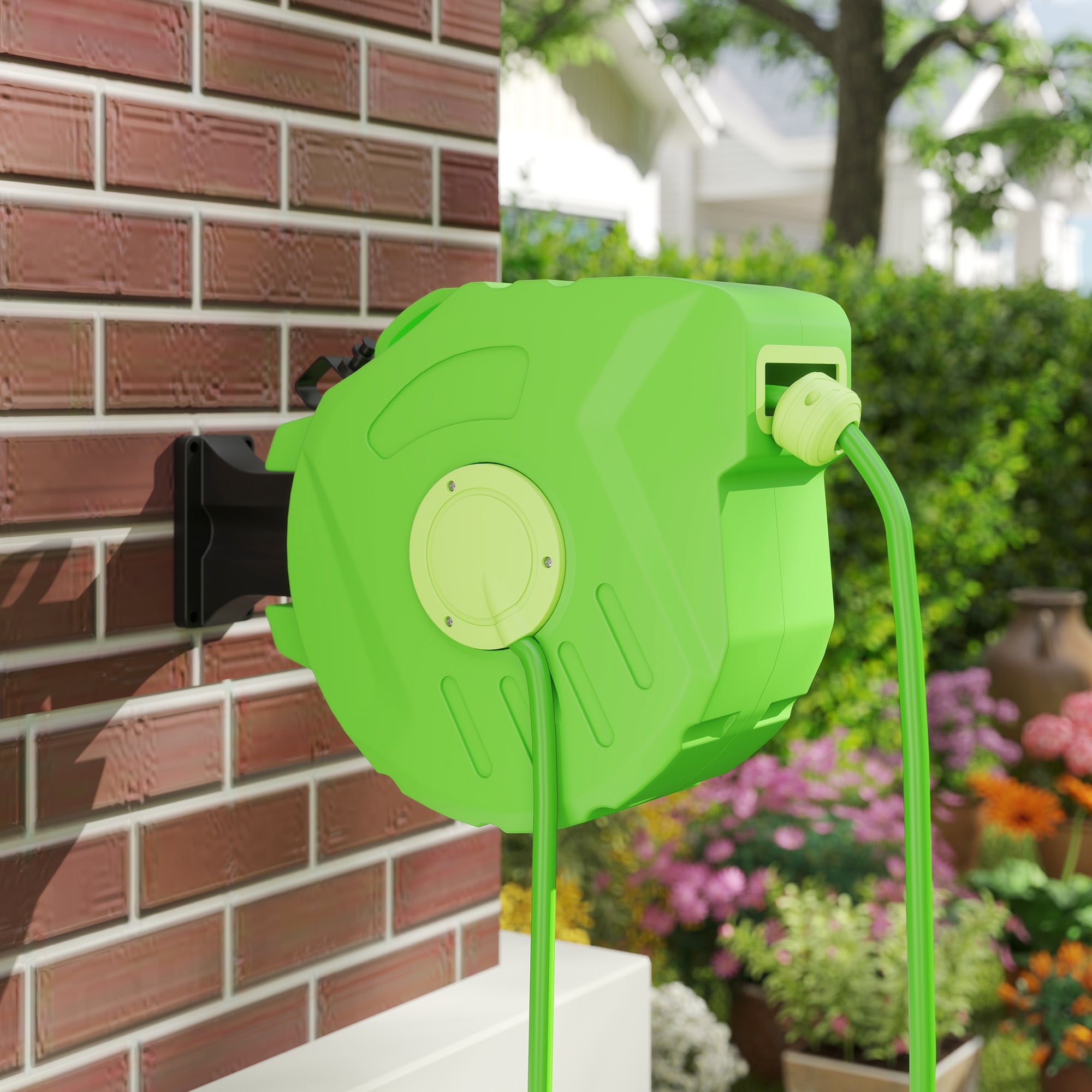 Outsunny Schlauchtrommel 15+1,5m Schlauchaufroller Automatik schwenkbar Druckluft Garten 180° schenkbar Druckluftschlauch Grün