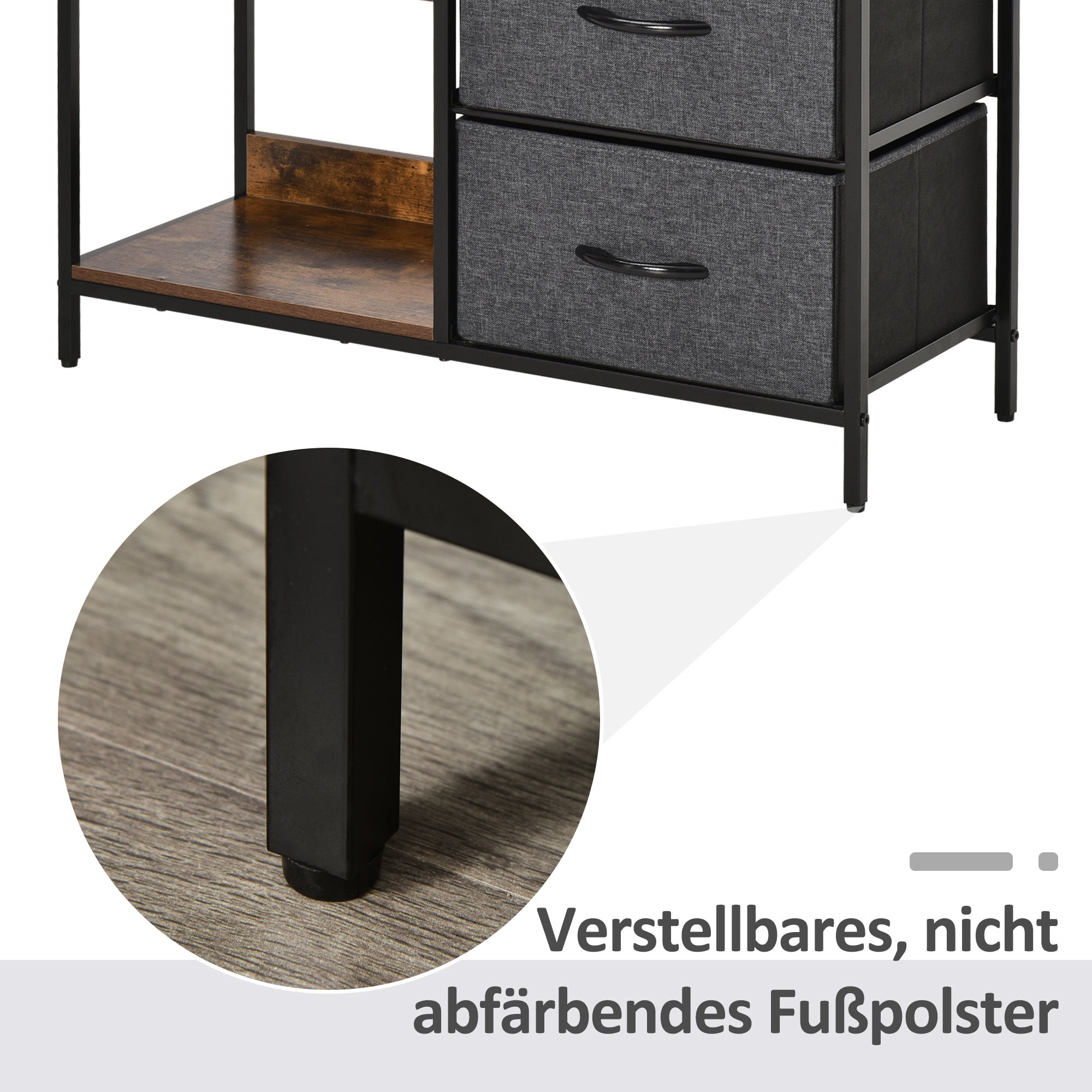 HOMCOM Aufbewahrungs-Kommode, 3 Stoffschubladen, Regale, Metallrahmen, Braun+Grau