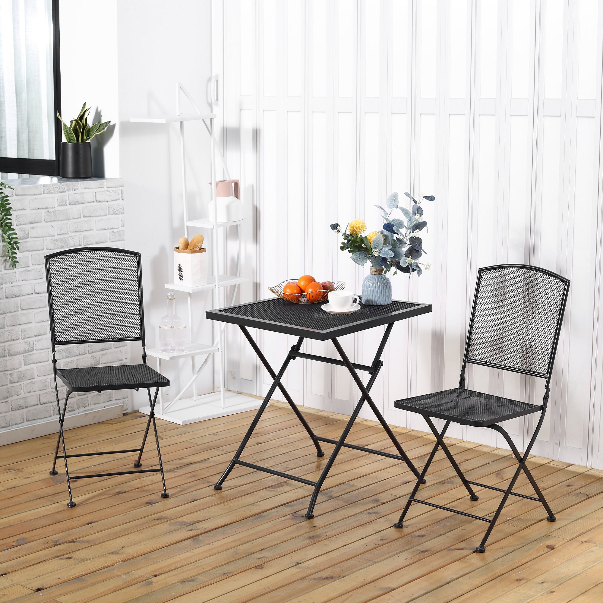Outsunny Garten Sitzgruppe für 2 Personen Bistro-Set Garnitur 1 Tisch+2 faltbare Stühle für Terrasse Balkon Metall Grau
