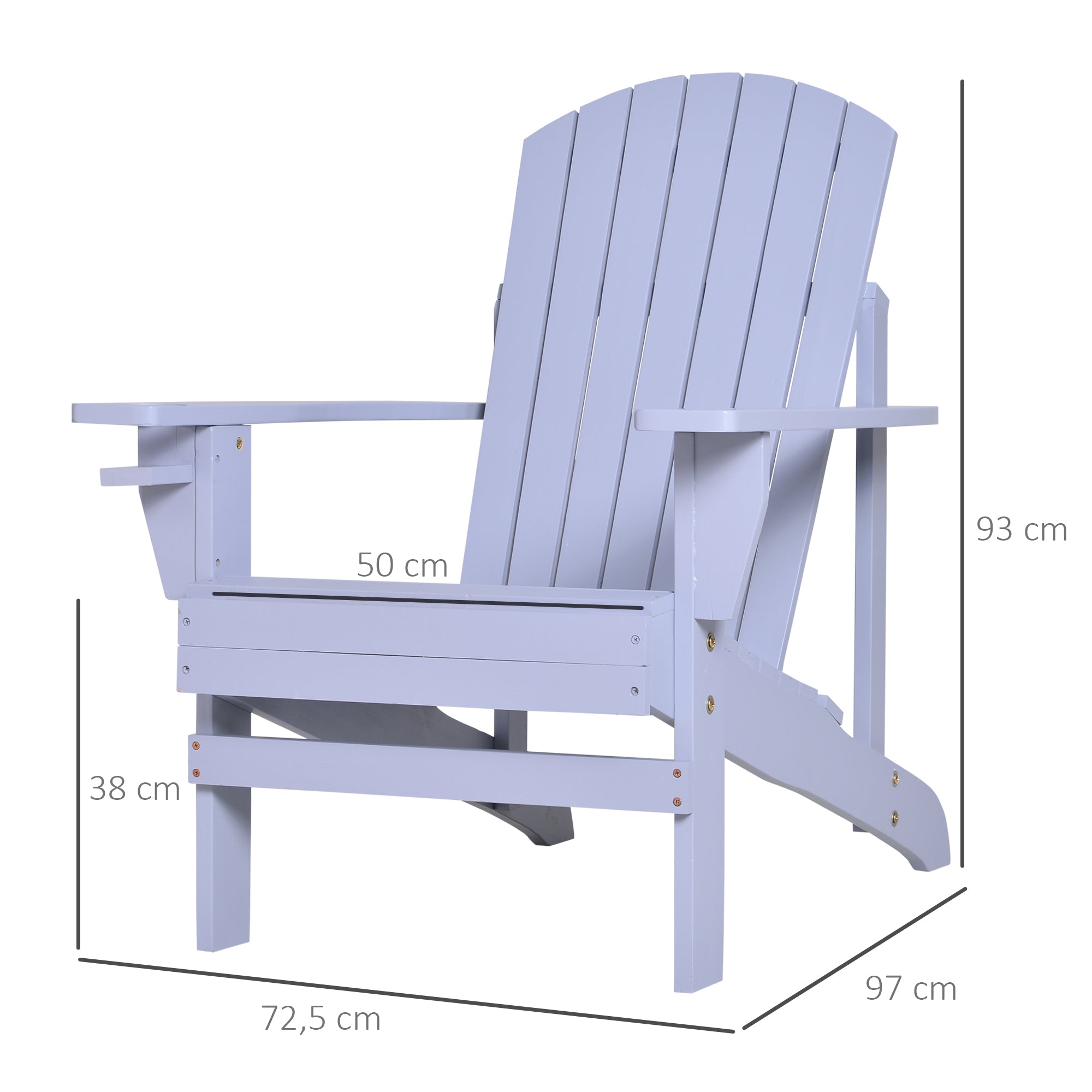 Outsunny Adirondack-Gartenstuhl mit Becherhalter Gartenliege Balkonstuhl Massivholz Grau 72,5 x 97 x 93 cm