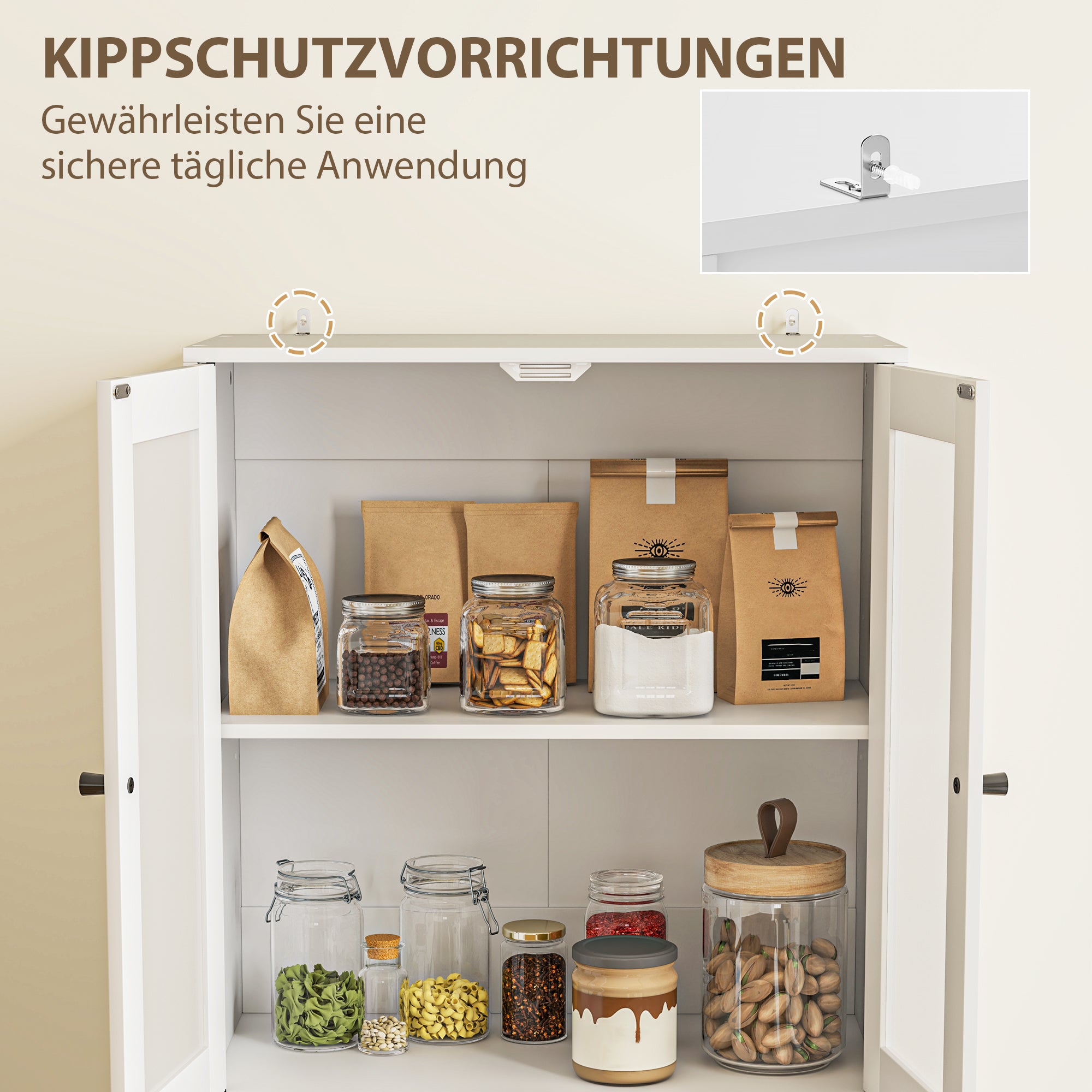 HOMCOM Küchenschrank mit Schubladen und Glastüren, Melamin-Oberfläche, Weiß