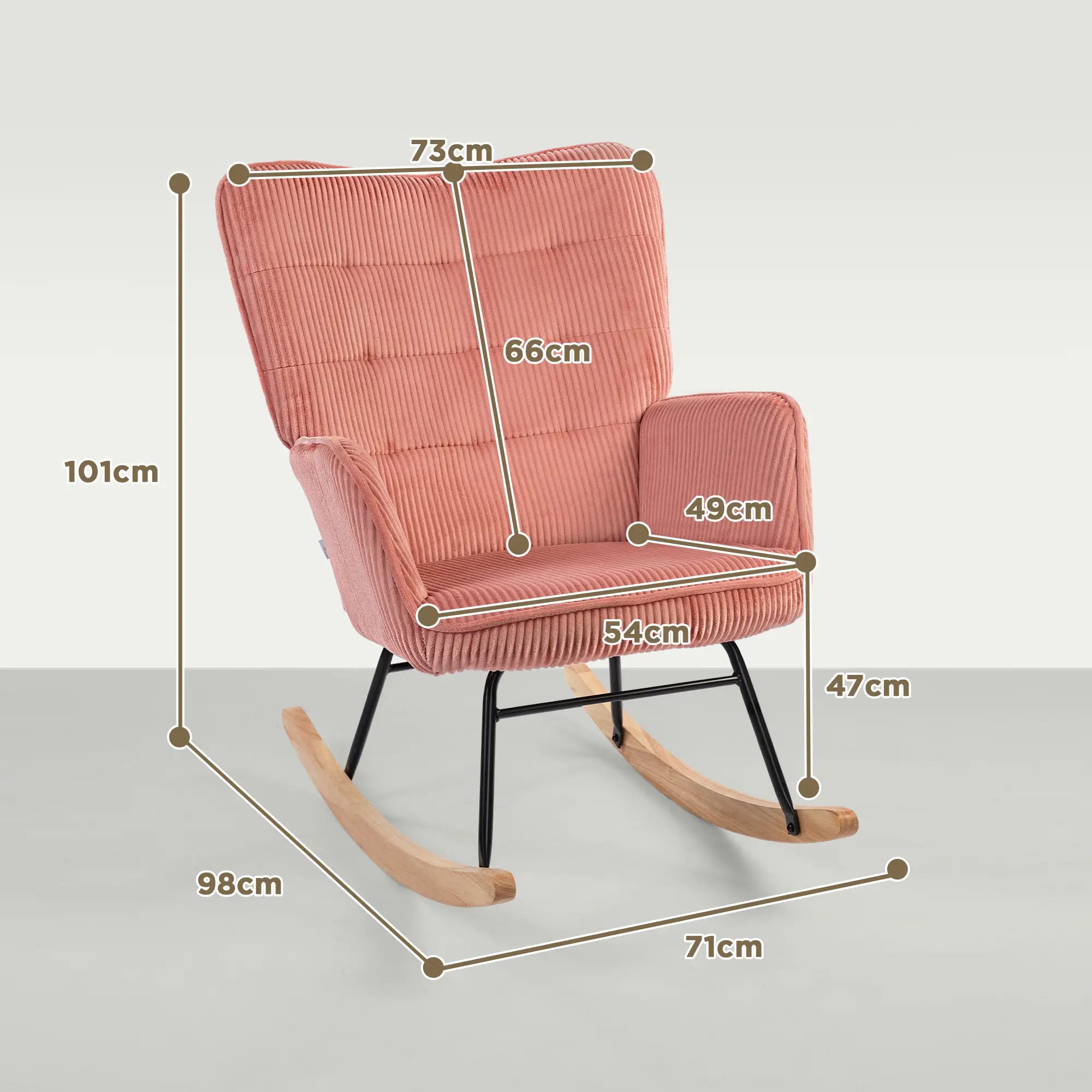 HOMCOM Schaukelstuhl, Relaxsessel, Schaukelsessel, belastbar bis 120 kg, Polyester, 98 x 71 x 101 cm, Rosa