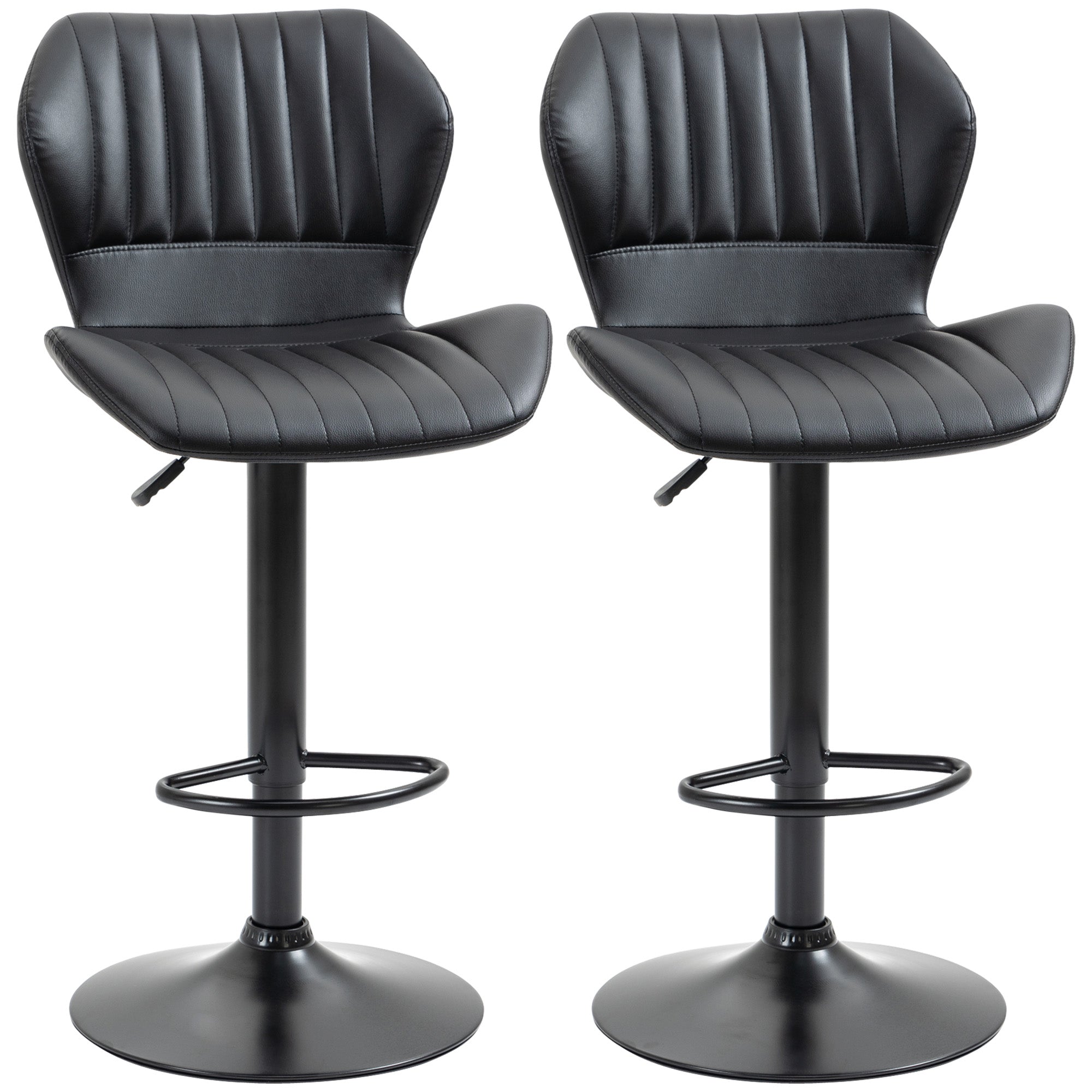 HOMCOM Barhocker Barstuhl 2-er Set höhenverstellbar 48,5 x 55,5 x 90-110 cm Kunstleder+Stahl Schwarz