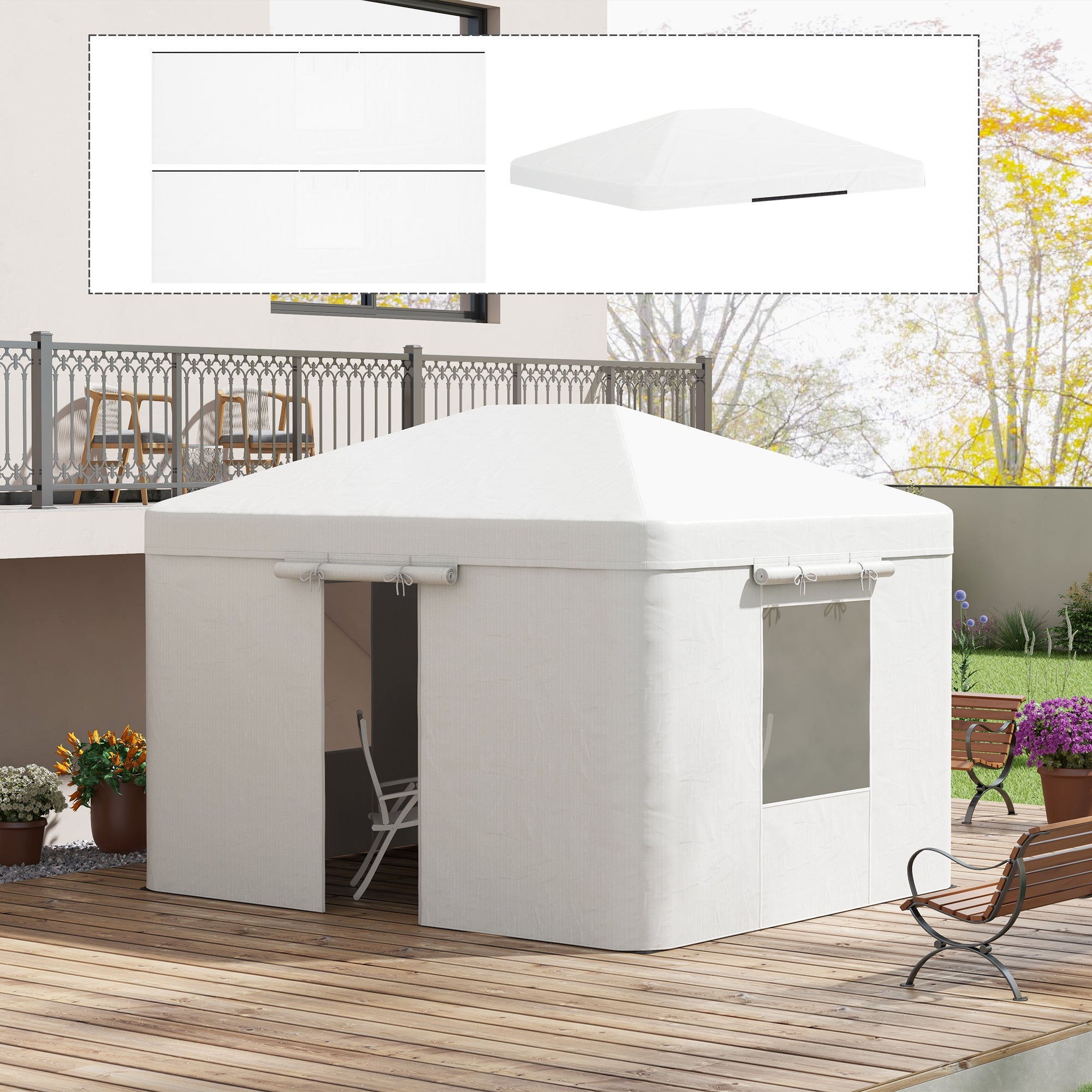Ersatzdach-Set mit 2 Seitenwänden, Weiß, für Pavillon