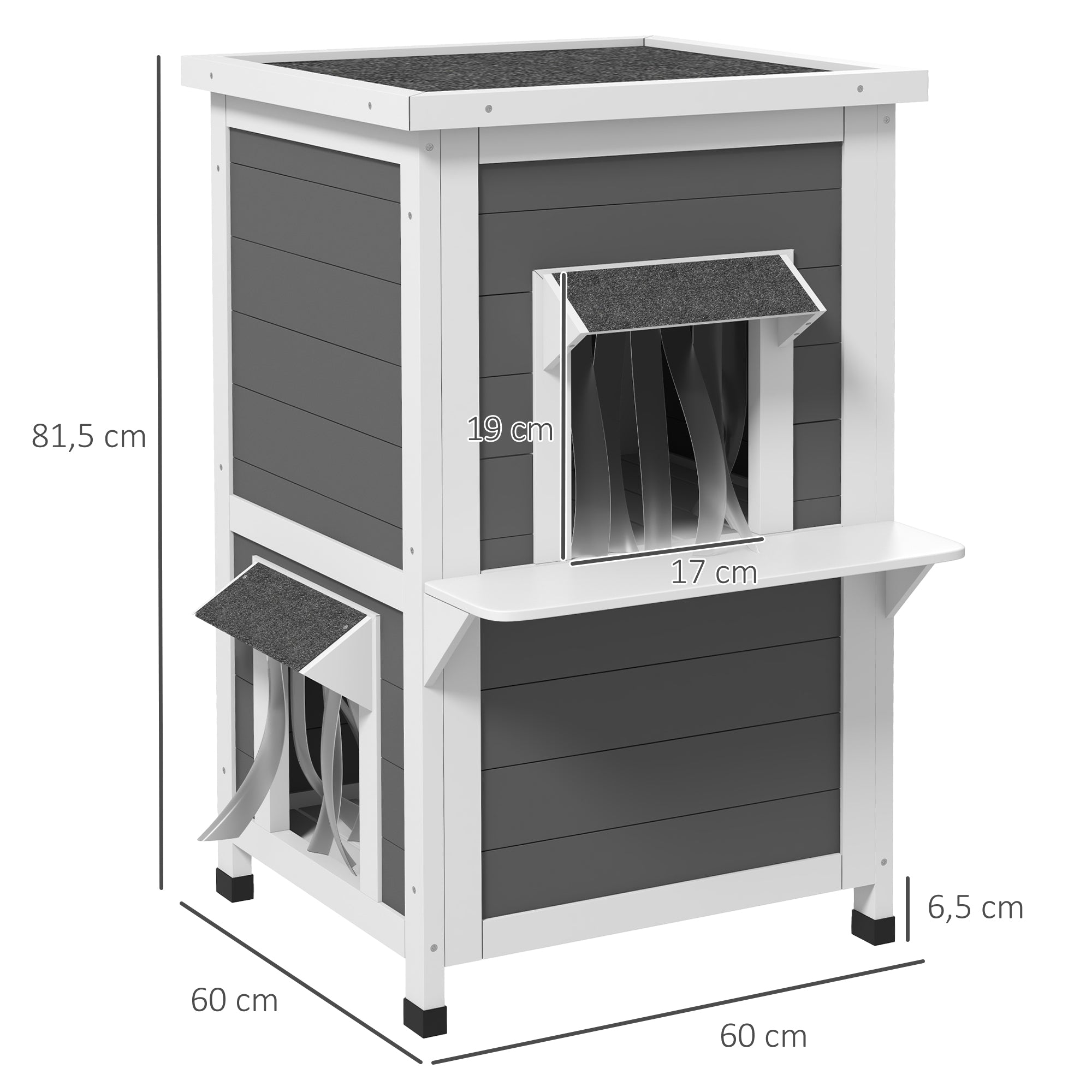 PawHut Katzenhaus, Katzenhütte, Outdoor, Wetterbeständig, 60 cm x 60 cm x 81.5cm, Weiß + Grau