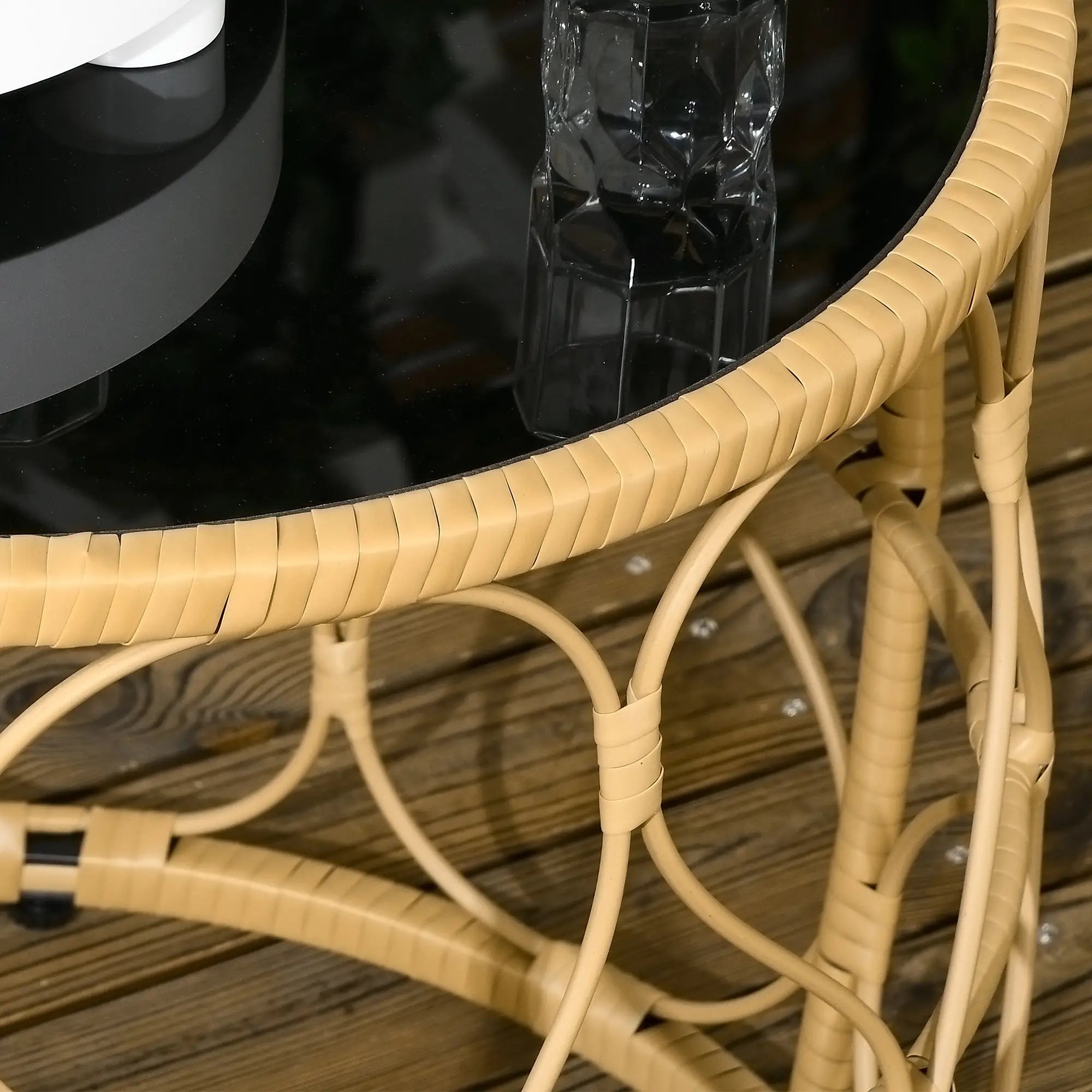 Outsunny Gartentisch 2er-Set stapelbar Indoor Outdoor Rattan Glas