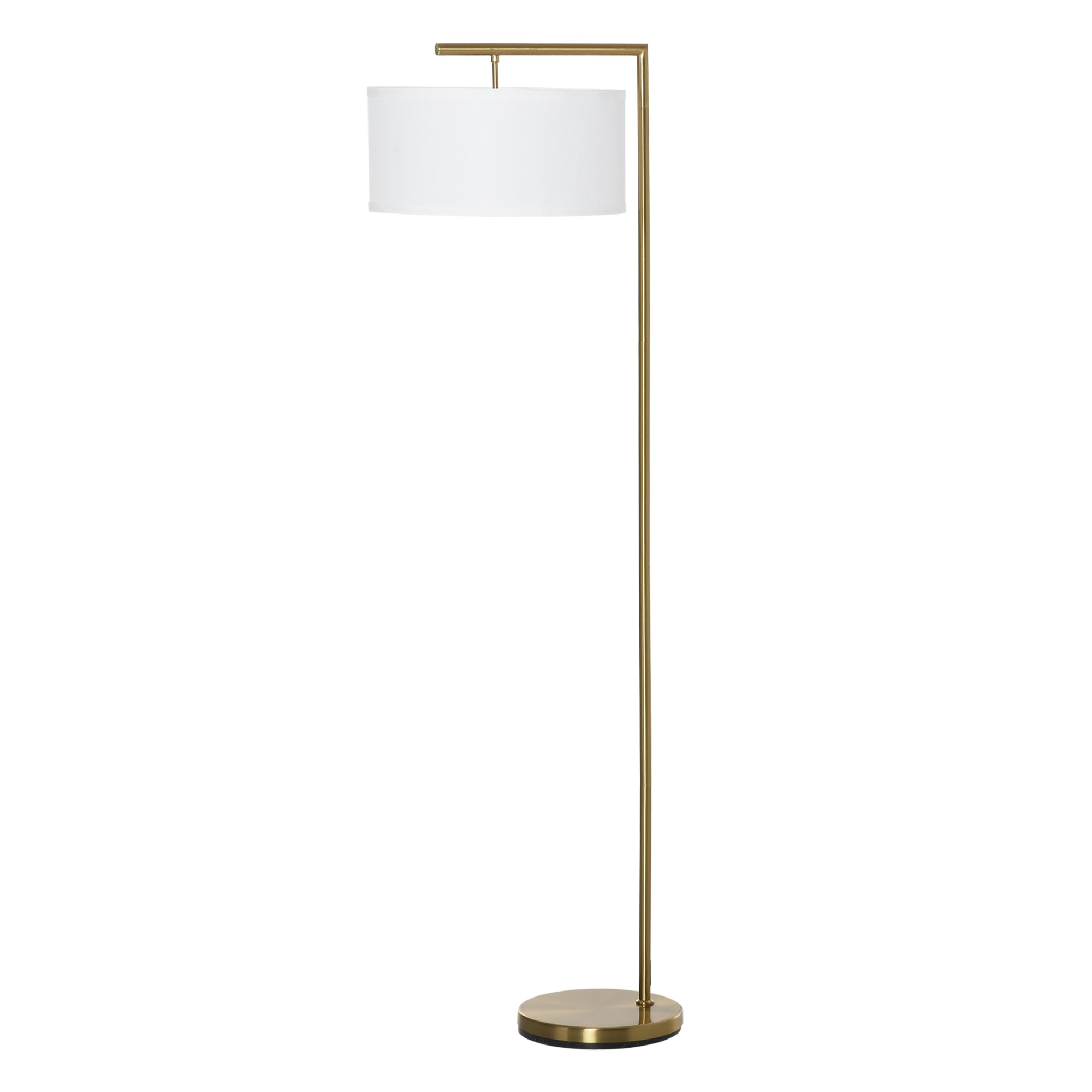 HOMCOM Stehleuchte, Stehlampe, E27 Sockel, Goldoptik, weißer Stoffschirm, Fußschalter, Stahl, 47 x 37 x 153 cm