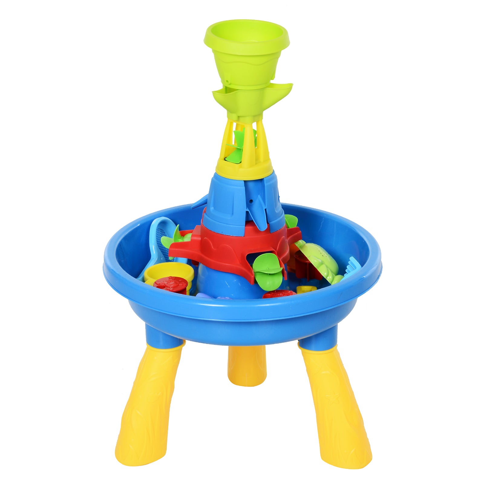 HOMCOM Kinder Sand- und Wasserspieltisch Spieltisch Spieltisch Outdoor Kinder Sandtisch mit 21-tlg. Zubehör, Wasserpark, Baby Spielzeug ab 3 Jahren, Kunststoff, Bunt, 46 x 46 x 72 cm