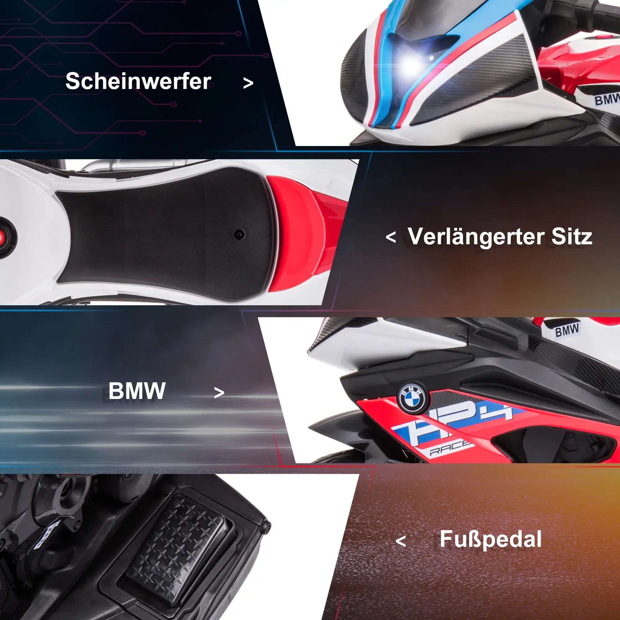 HOMCOM Kinder-Elektromotorrad Musikfunktion sichere 3-Rad-Ausführung Rot