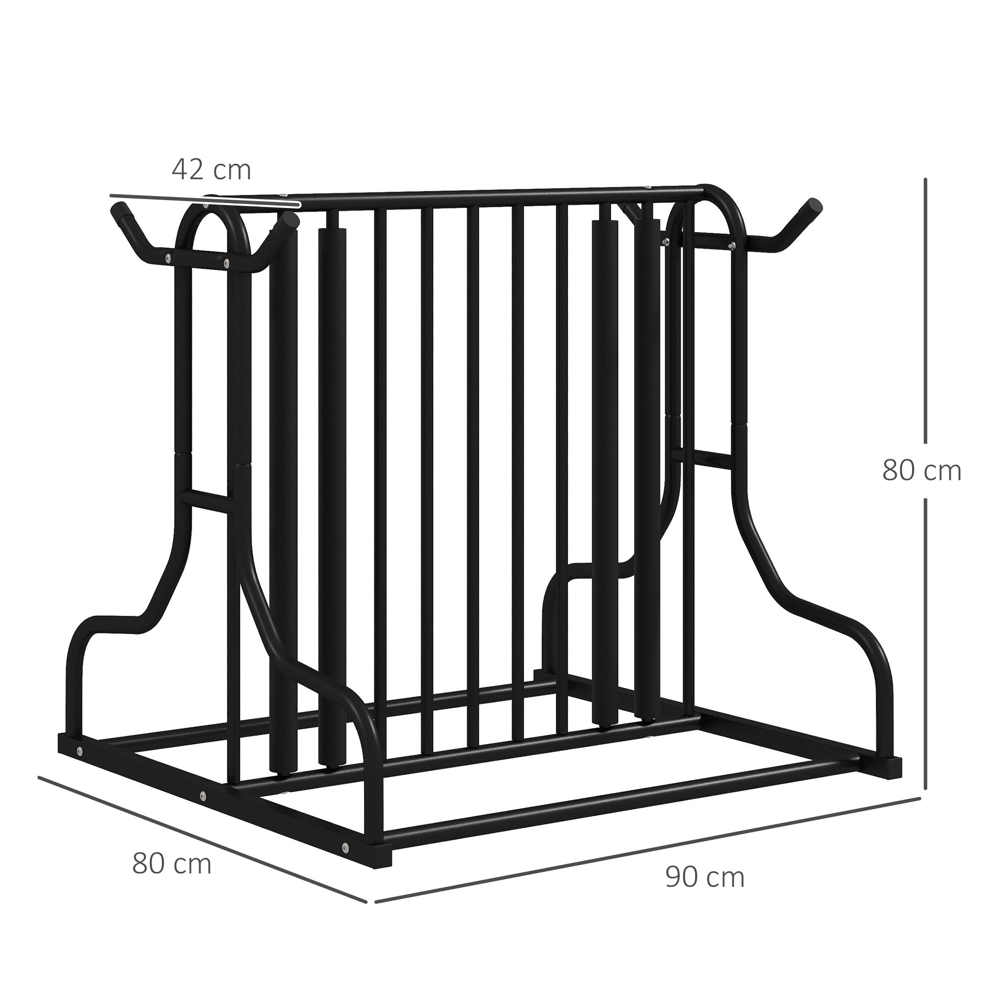 DURHAND Fahrradständer für 4 Fahrräder, wetterbeständig, zusätzliche Halterung, 90 x 80 x 80 cm, Schwarz