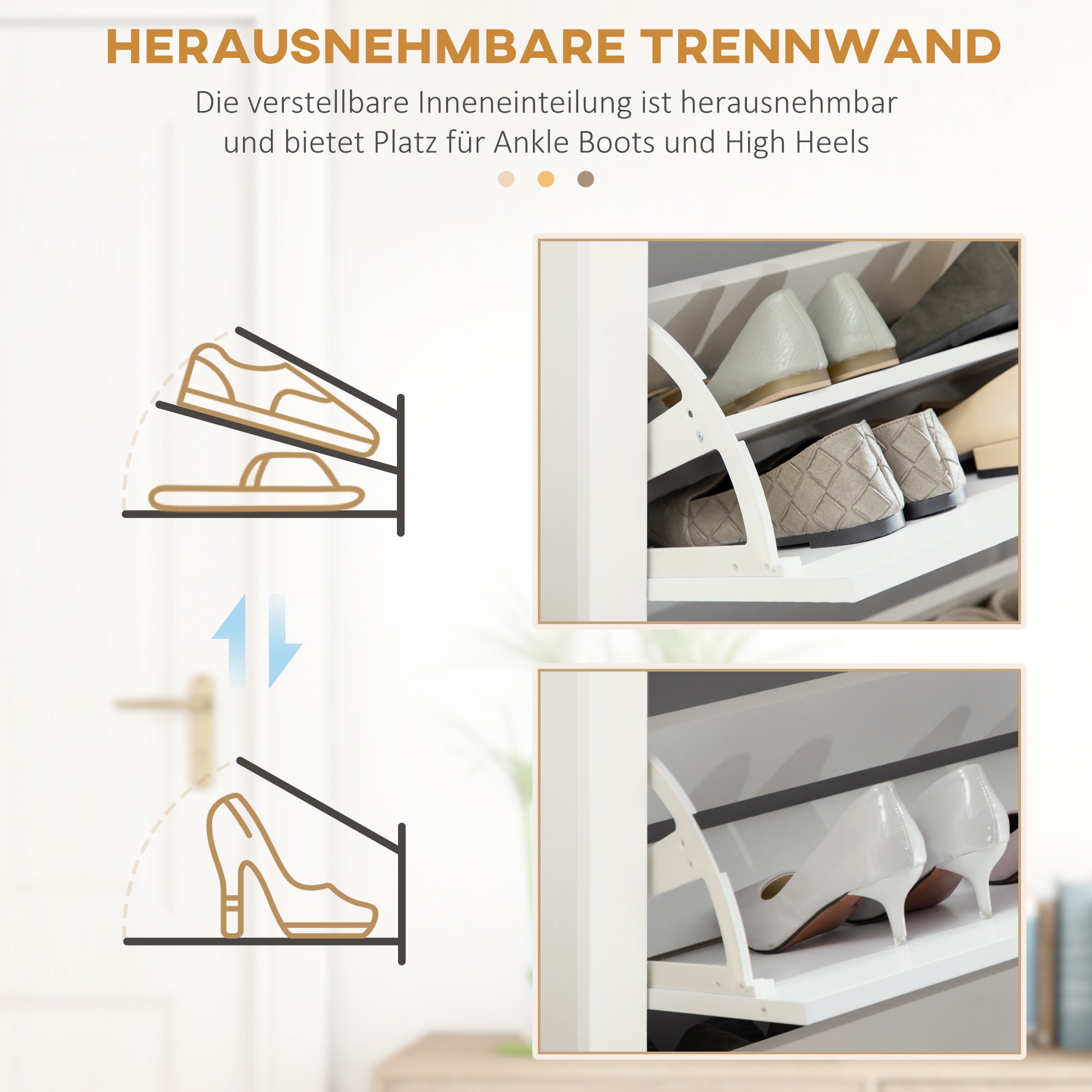 HOMCOM Schuhschrank Schruhregal Schuhaufbewahrung, 3 Fächer, 18 Paar Schuhe,  72 cm x 26 cm x 112 cm, Weiß + Braun