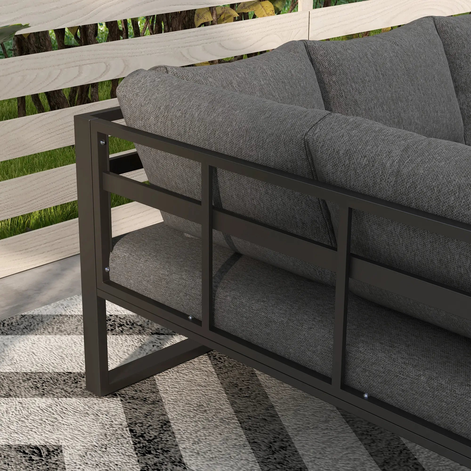Outsunny Gartenmöbelset 5-tlg. Outdoor-Sofa mit 3 Couchtischen Aluminium