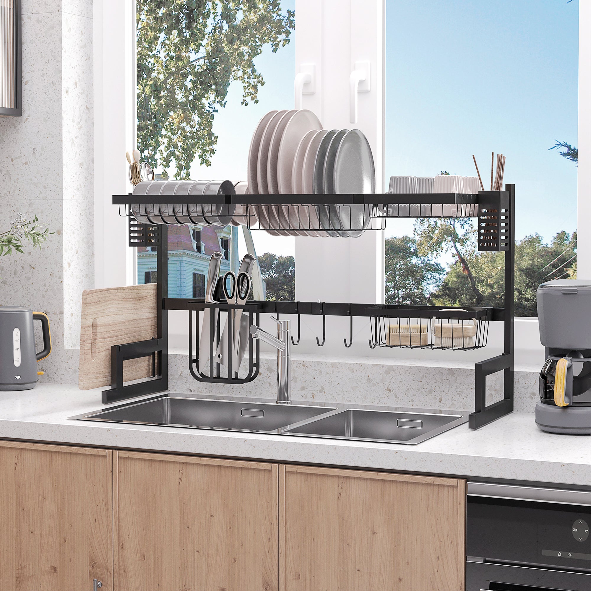 HOMCOM Geschirrkorb, Modularer Geschirrhalter aus Metall, bis zu 23 kg belastbar, Schwarz