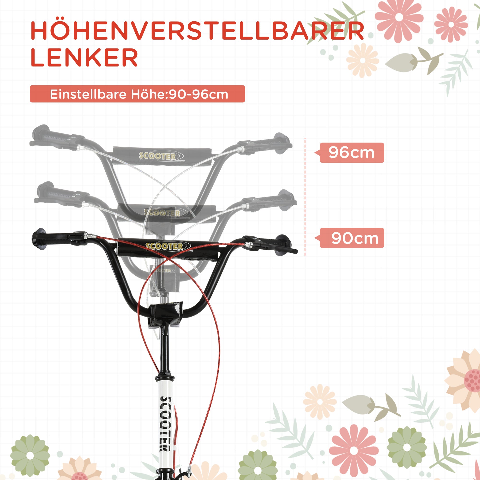 HOMCOM Kinderroller Scooter Tretroller Cityroller Kickscooter Roller Kinder Kickboard mit Luftreifen und Handbremse Scooter Kinder Wasserfest Faltbar ab 5 Jahre 16 Zoll Weiß 139 x 58 x 90-96 cm