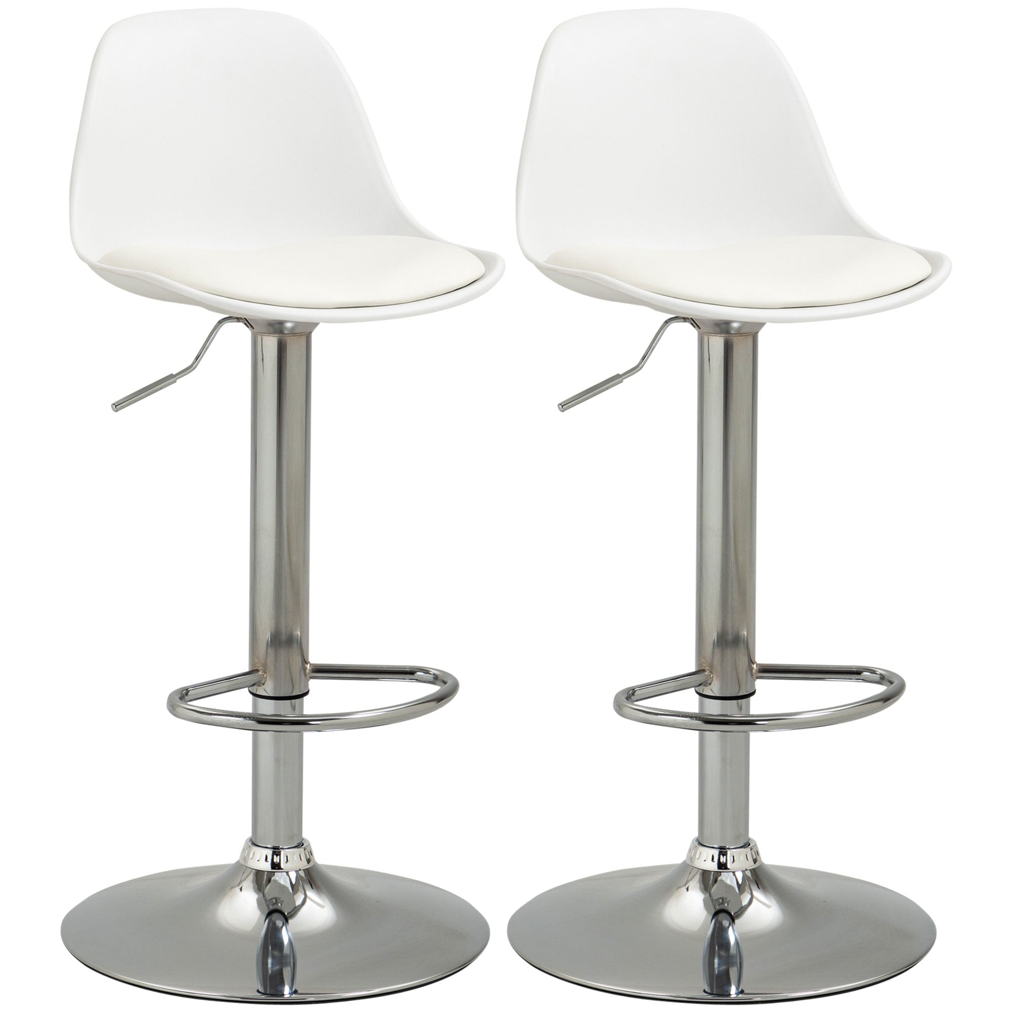 HOMCOM 2er-Set Barhocker, Barstühle, Drehstühle mit Lehne, höhenverstellbar, bis 120 kg belastbar, 38 x 42 x 82-104 cm, Weiß