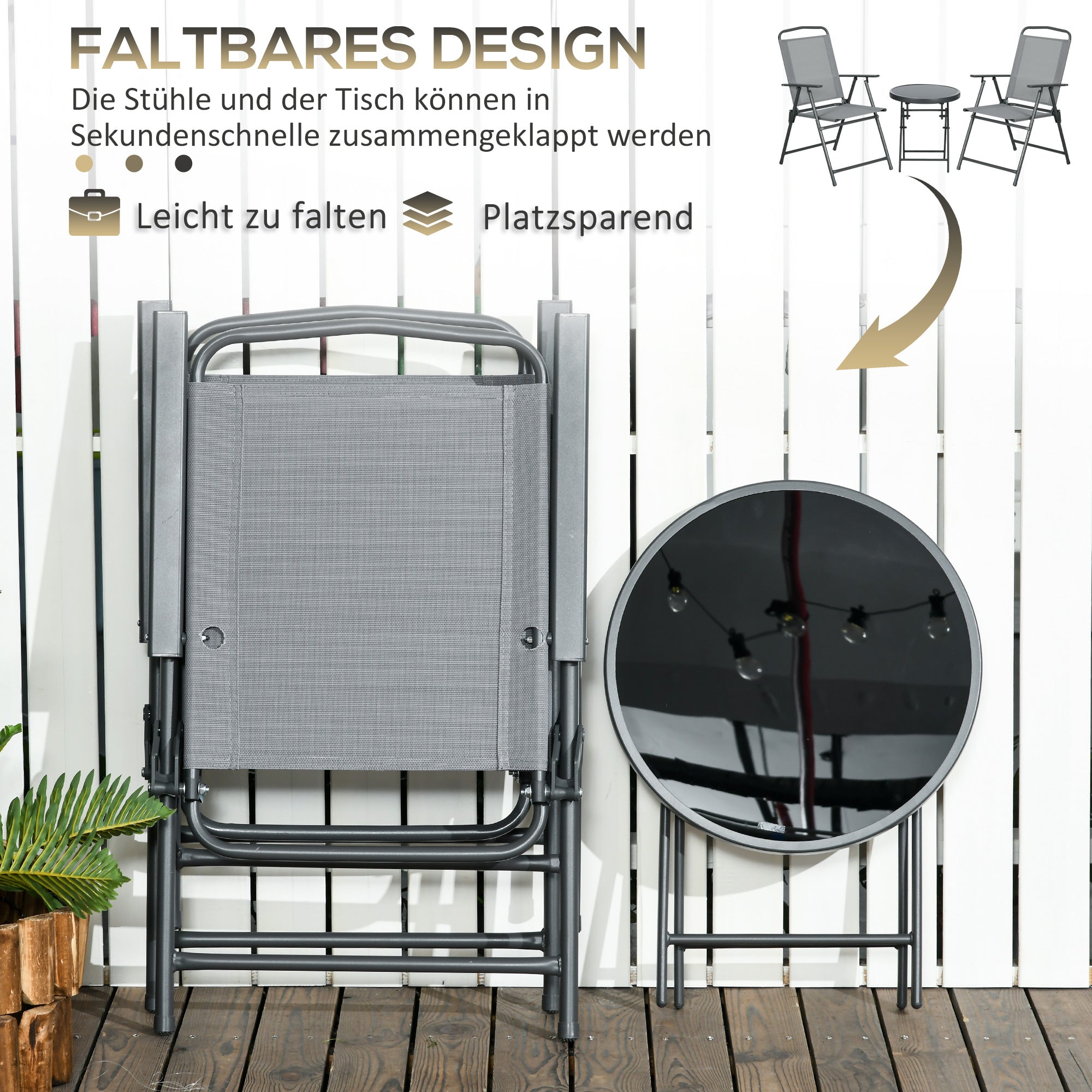 Outsunny Outdoor-Bistro-Möbel-Set Garten-Bistro-Garnitur Klappbares Bistro-Set, 53,5 cm x 64 cm x 93 cm, Hellgrau