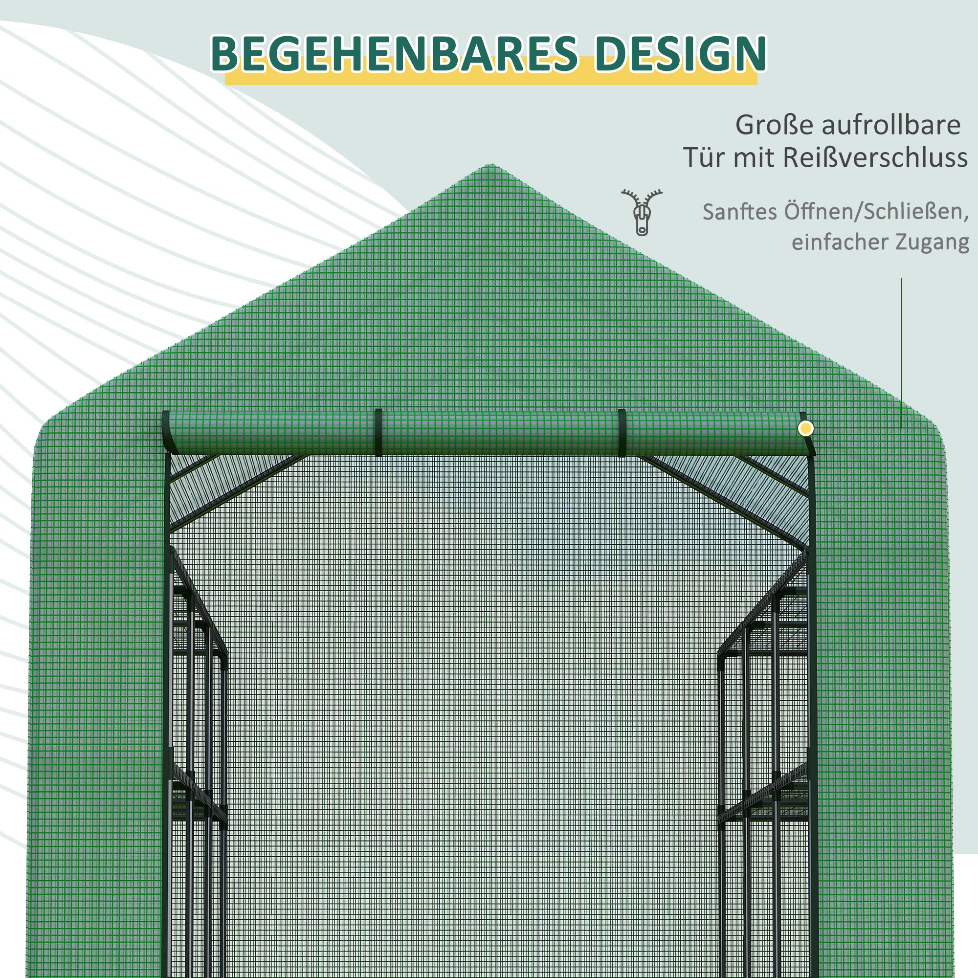 Outsunny Foliengewächshaus begehbares Gewächshaus mit 8 Regalebenen Tomatengewächshaus Treibhaus Frühbeet mit Tür Grün Stahl PE-Kunststoff 244 x 180 x 210 cm