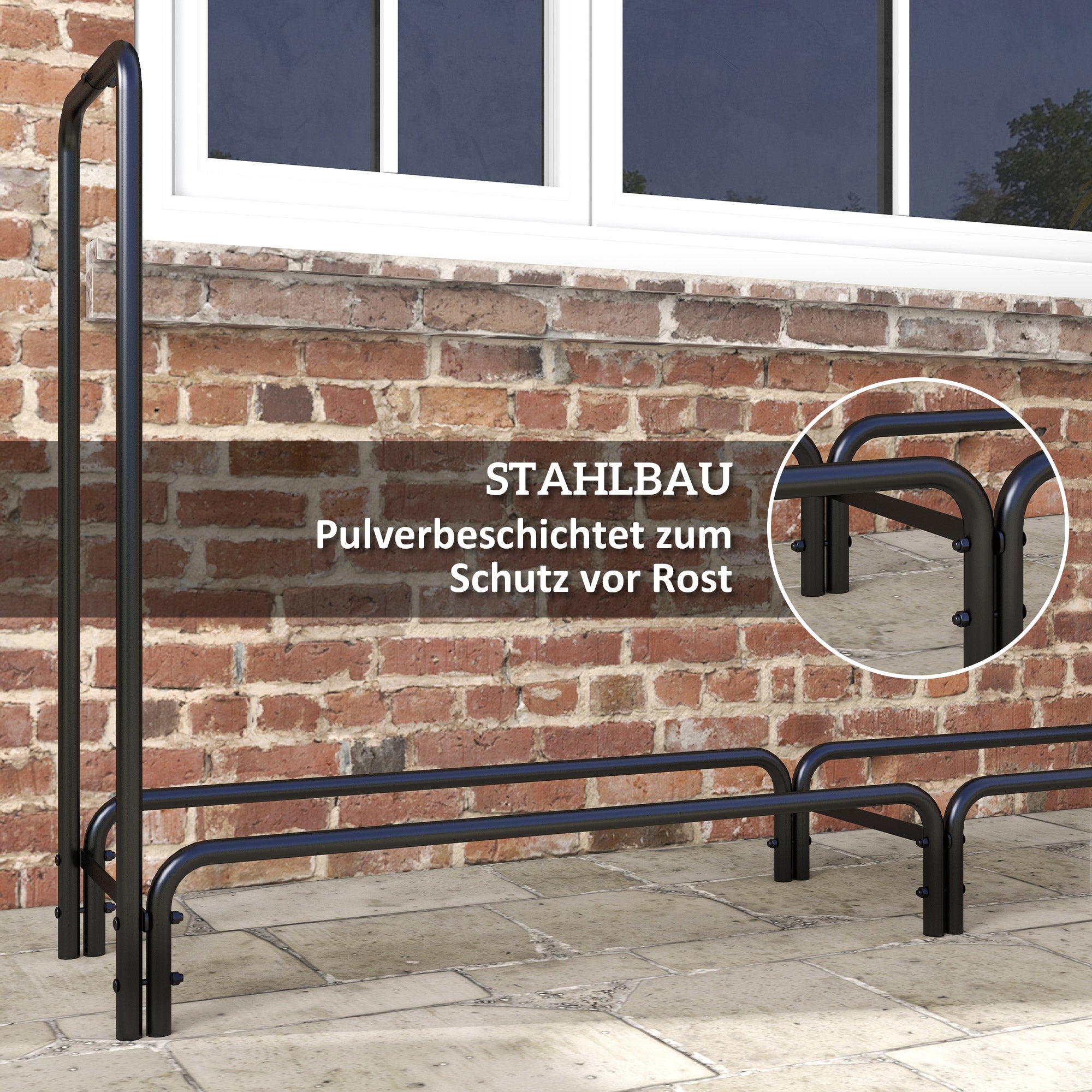 Outsunny Feuerholzgestell, 0,67 m³, mit Tragetasche & Abdeckung, Metallrahmen, bis 200 kg, 240 x 36 x 99 cm, Schwarz