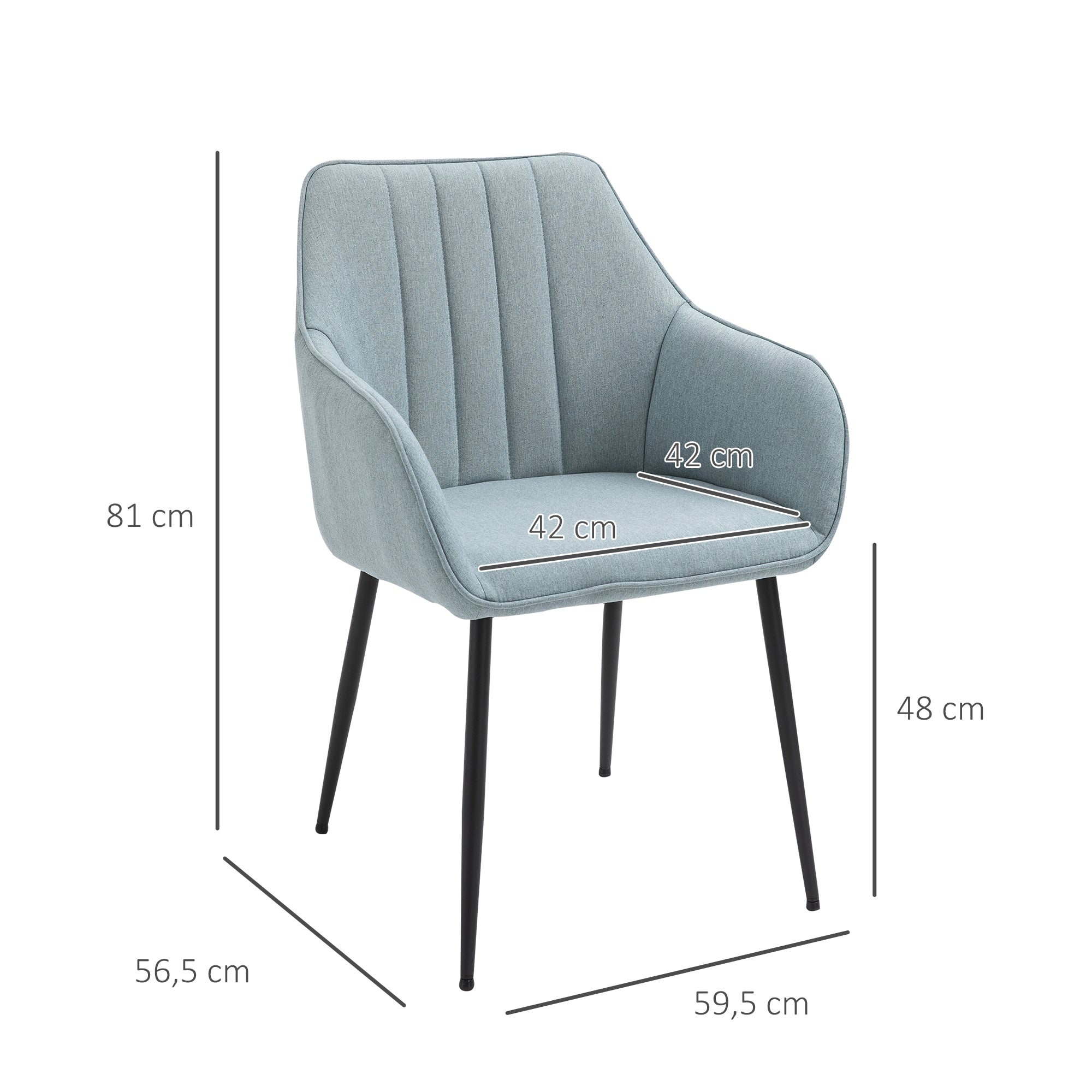 HOMCOM 2er Set Esszimmerstühle Essstühle Polsterstuhl mit atmungsaktivem Leinenbezug Wohnzimmerstuhl Sessel Küchenstuhl mit Rückenlehne Armlehne Leinen Blau 59,5 x 56,5 x 81 cm