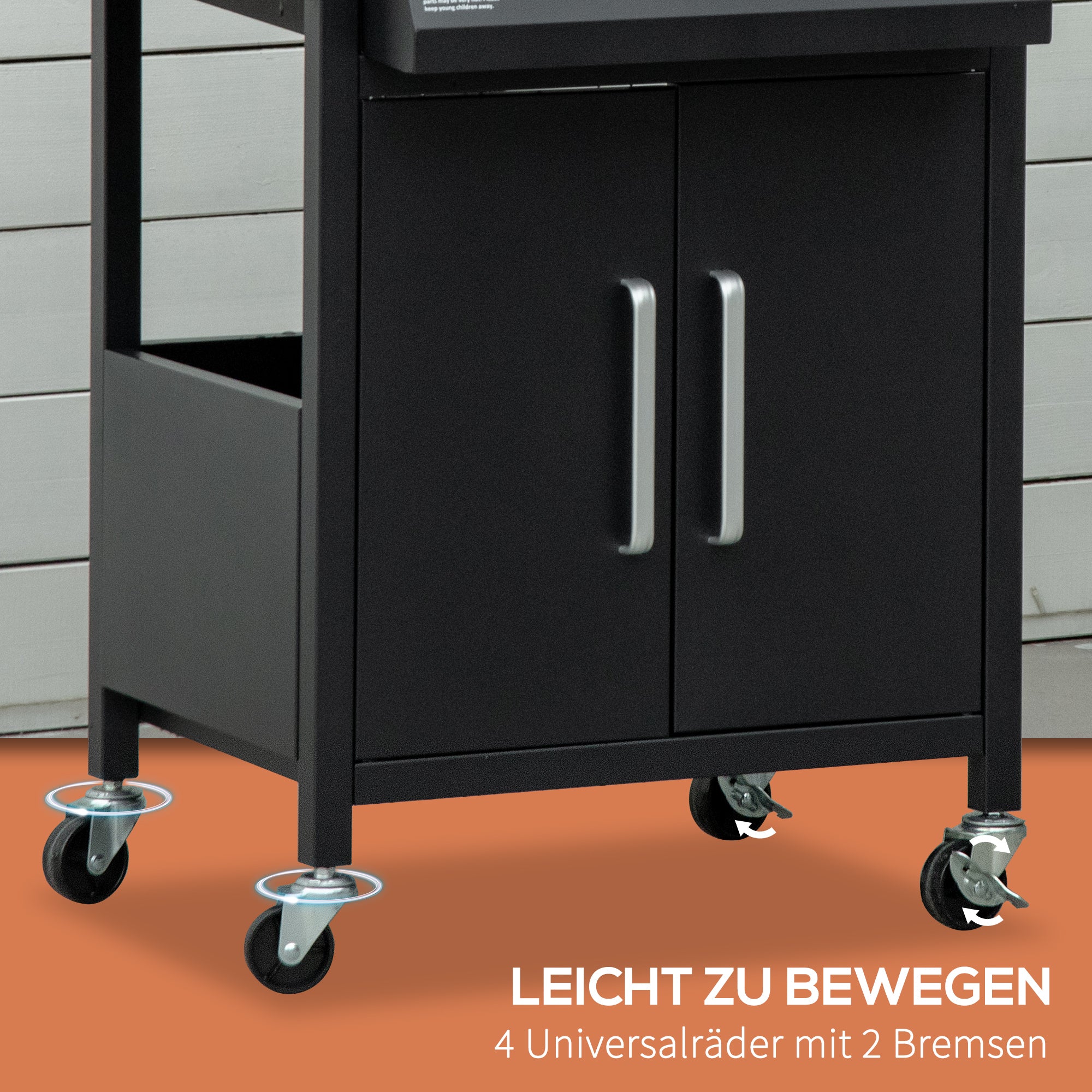 Outsunny Gasgrill, BBQ-Grill mit 3 Brennern je 2,9 kw, 4 Räder, Schwarz