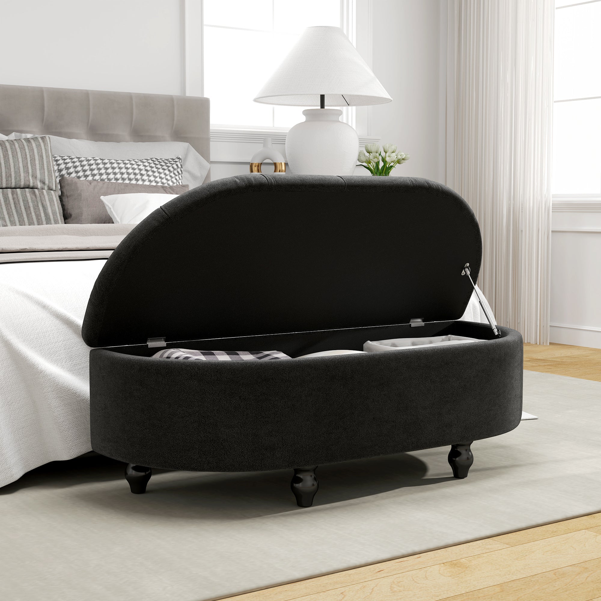 HOMCOM Hocker mit Stauraum, Sitztruhe, gepolstert, soft-close Deckel, Samtoptik, 120 x 46 x 42 cm, Dunkelgrau
