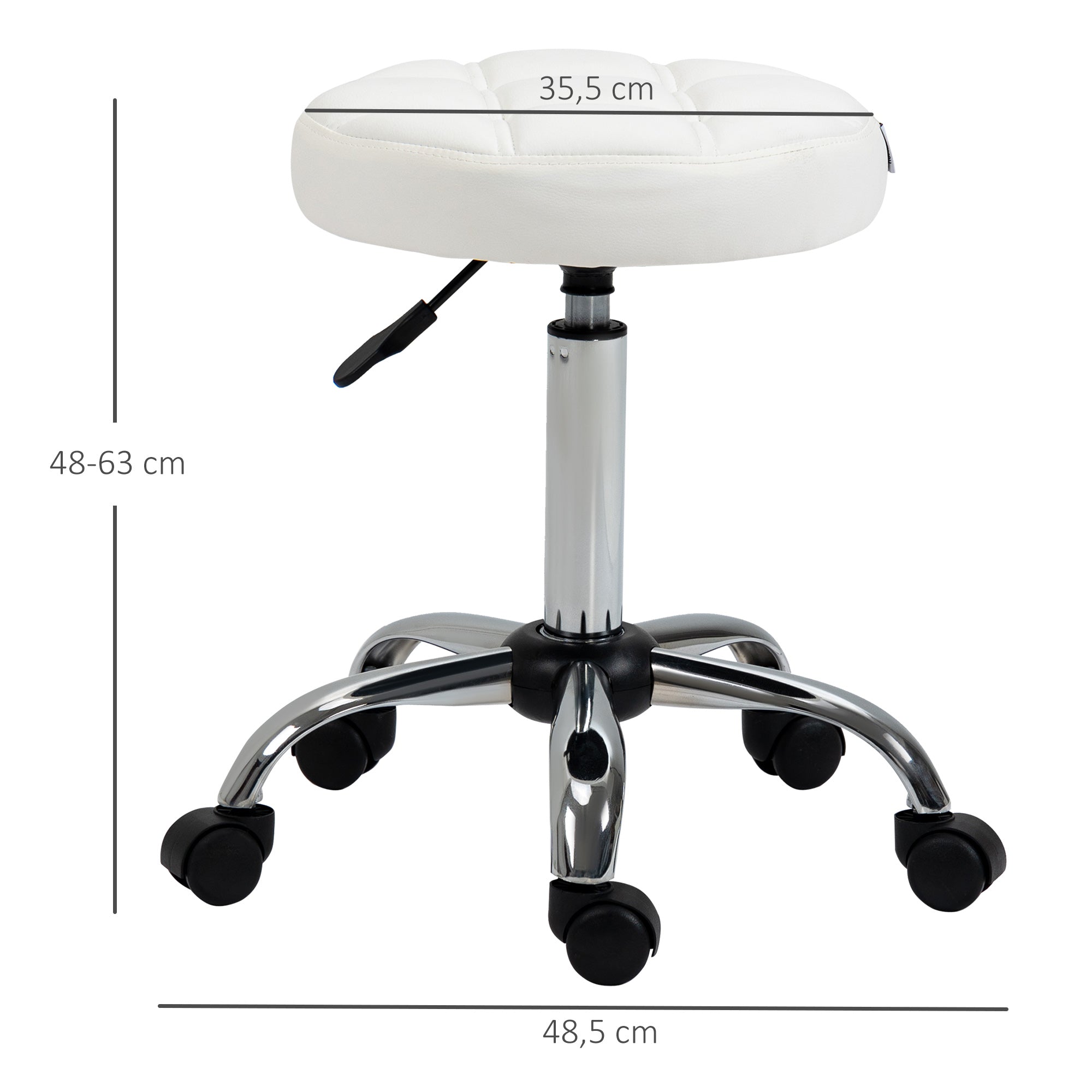 HOMCOM Drehhocker, Salonhocker, höhenverstellbar, Kunstleder, Steppdesign, Ø35,5 x 48-63 cm, Weiß/Silber