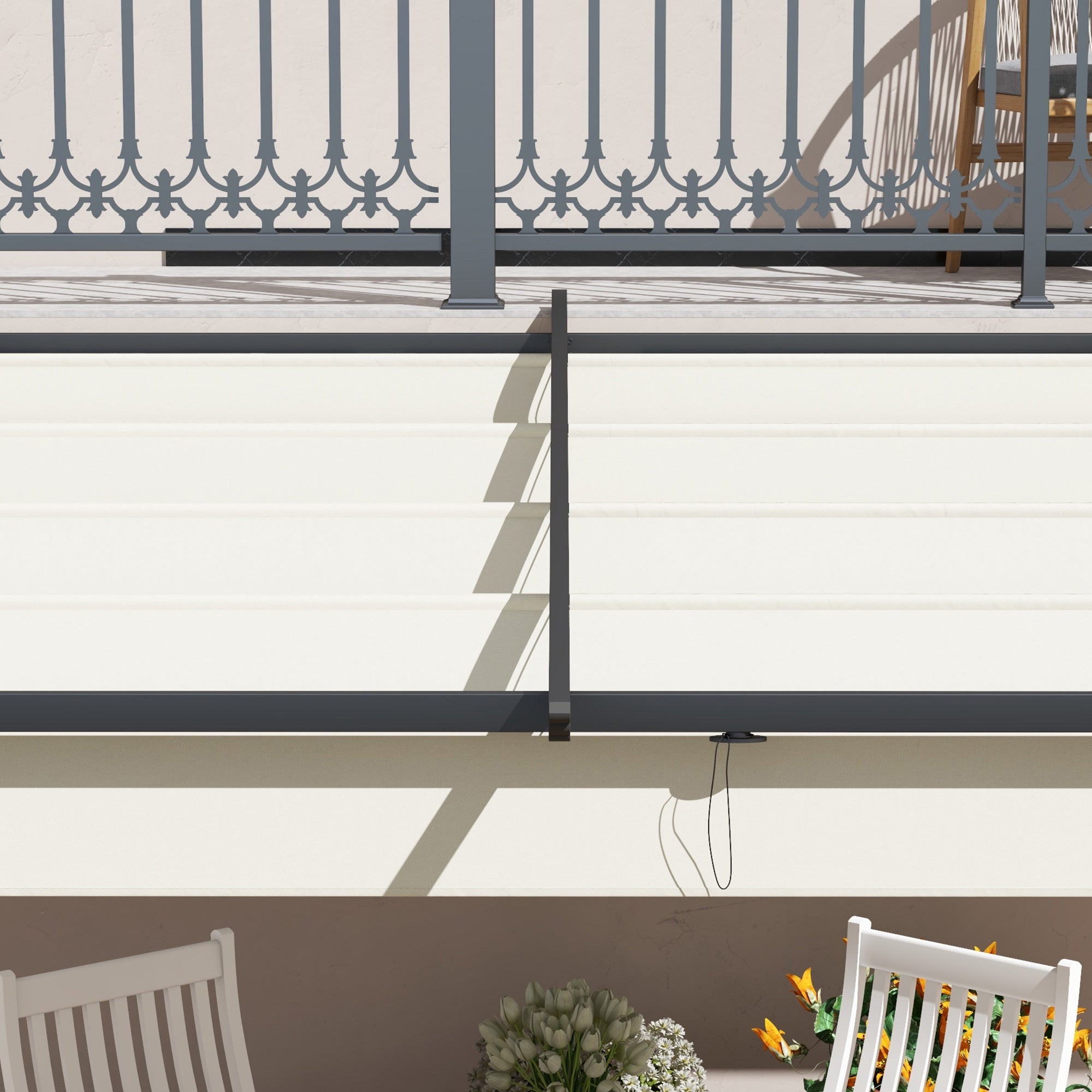 Outsunny Gartenpavillon 3 x 3m, einziehbares Dach, Wandmontage, Metallrahmen, Cremeweiß