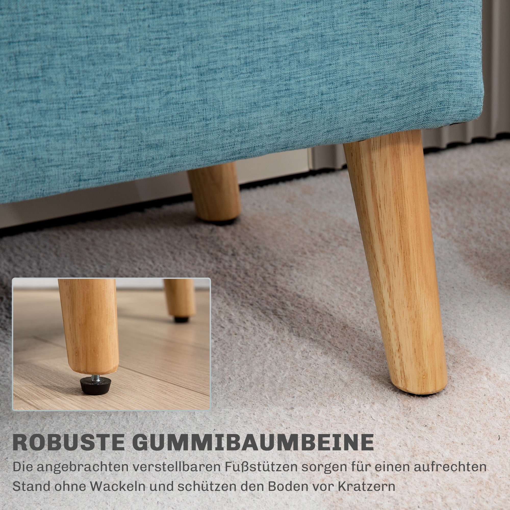 HOMCOM Sitzbank mit Stauraum, bis 220 kg, Leinenoptik, 110x39x45cm, Blau