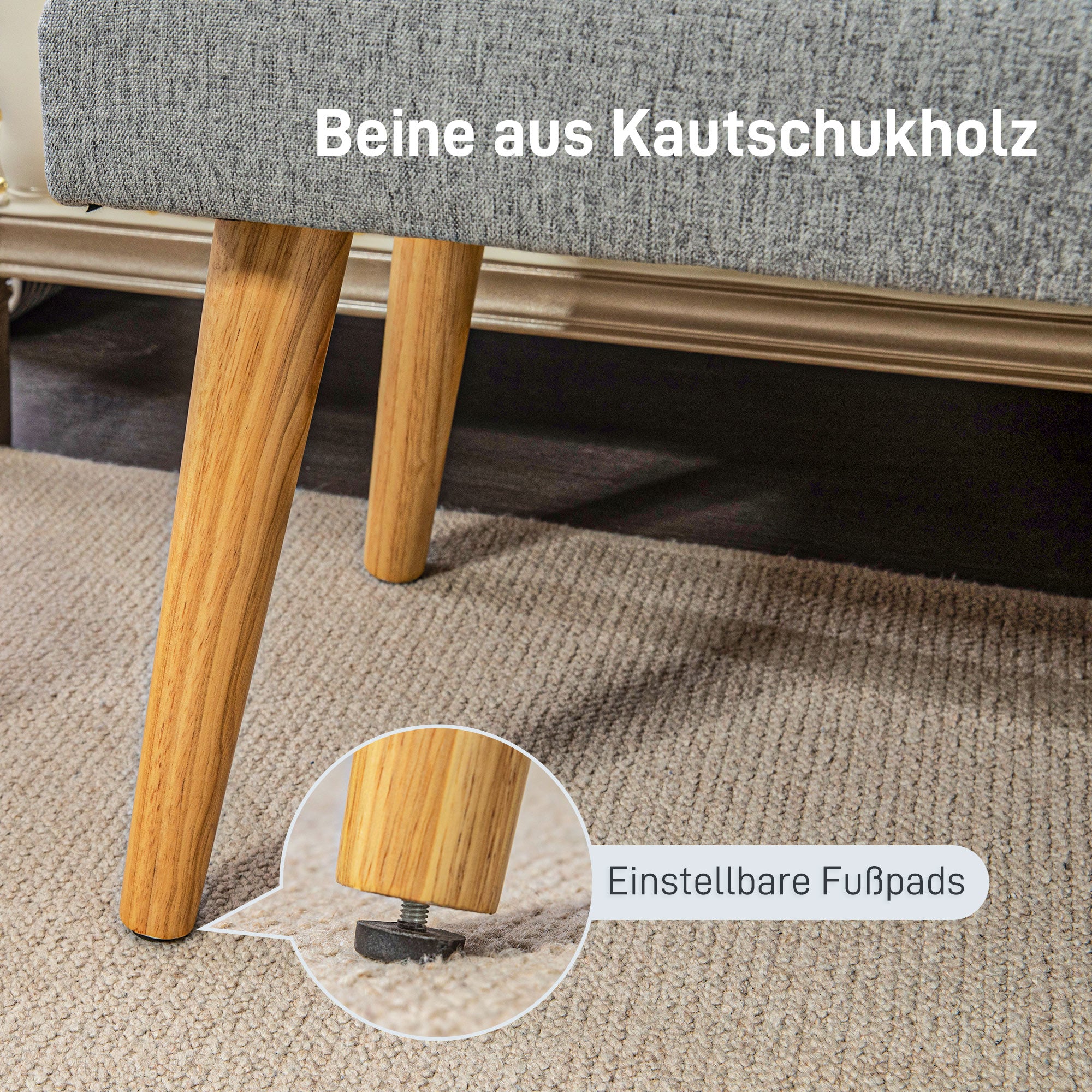 HOMCOM Polsterbank, Leinenoptik, Massivholzbeine, bis 120 kg, 120x41x43 cm, Grau