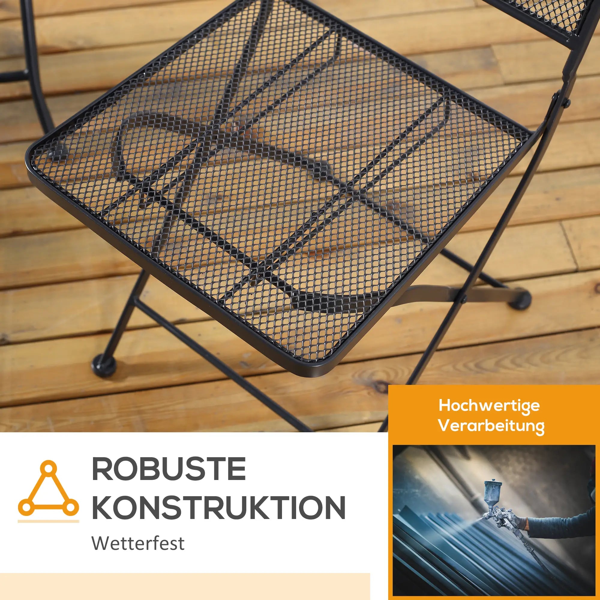 Outsunny Garten Sitzgruppe für 2 Personen Bistro-Set Garnitur 1 Tisch+2 faltbare Stühle für Terrasse Balkon Metall Grau