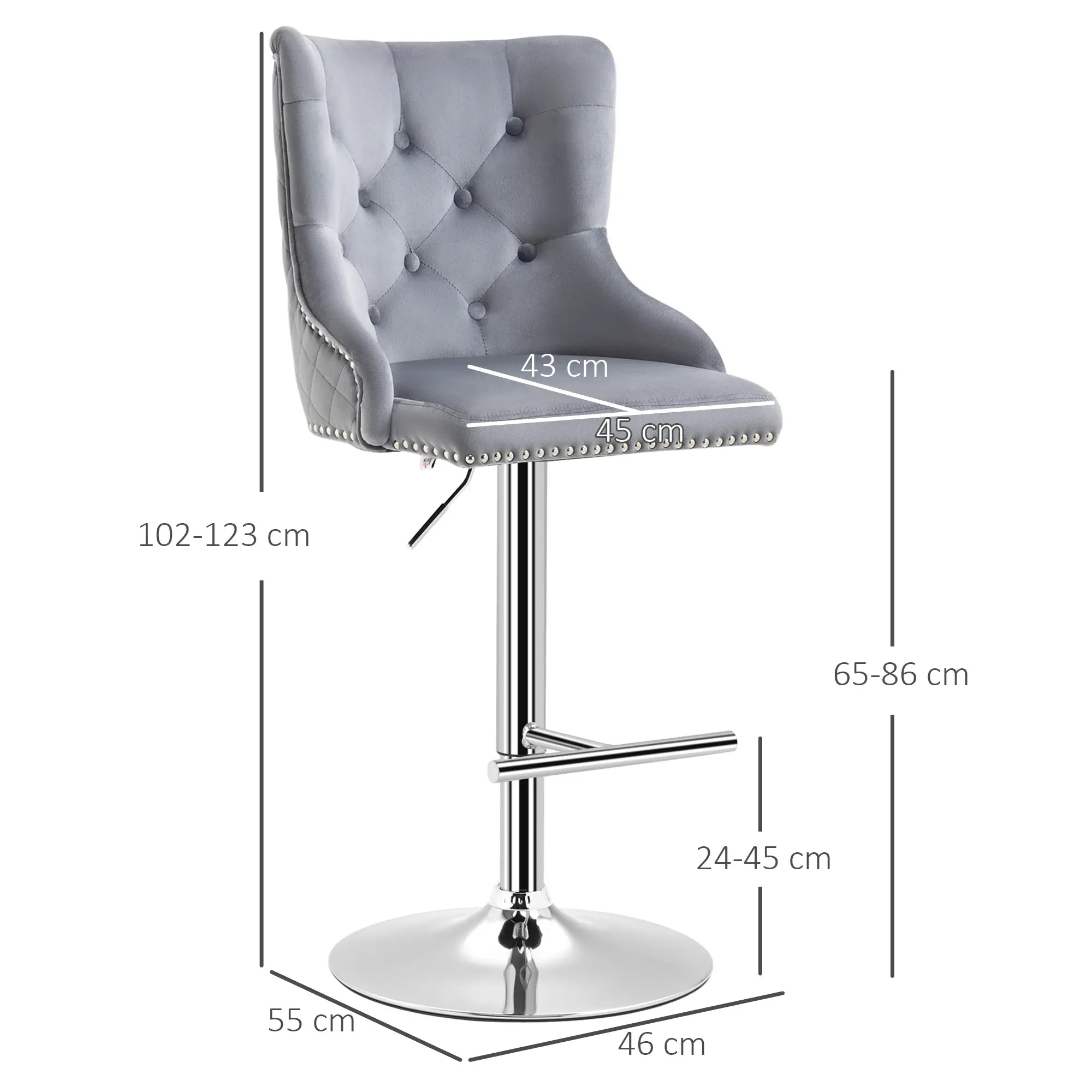 HOMCOM Barhocker 2er-Set höhenverstellbar drehbar Tufting