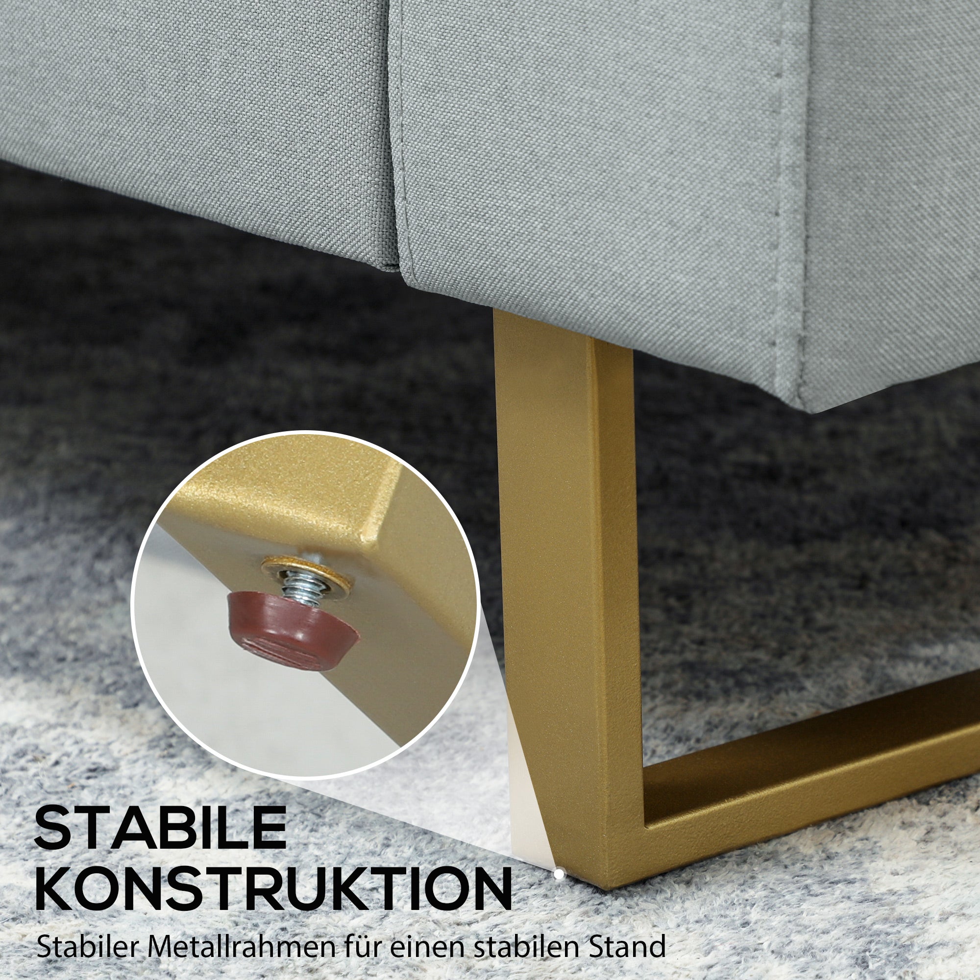 HOMCOM 2-Sitzer-Sofa, Couch mit Vollholzrahmen, Metallbeine, schlichtes Design, Hellgrau