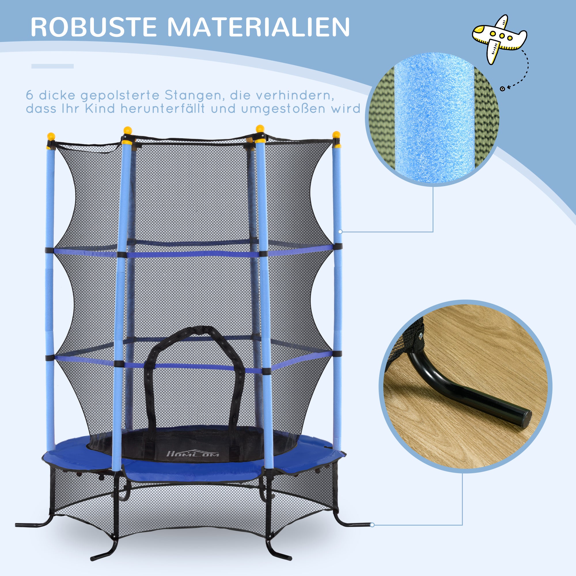 HOMCOM Trampolin für Kinder, Ø163 cm, mit Sicherheitsnetz, In- und Outdoor, Belastung bis 50 kg, Stahl, Kunststoff, Blau