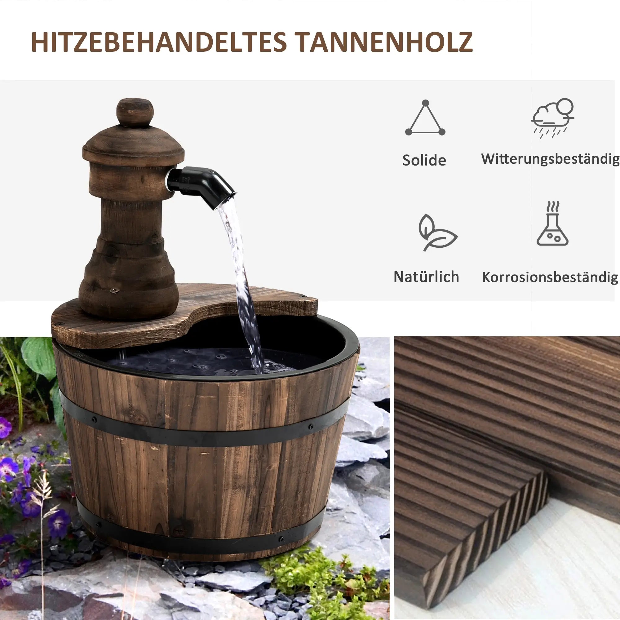 Outsunny Gartenbrunnen Holzbrunnen Landhausstil regulierbarer Wasserfluss