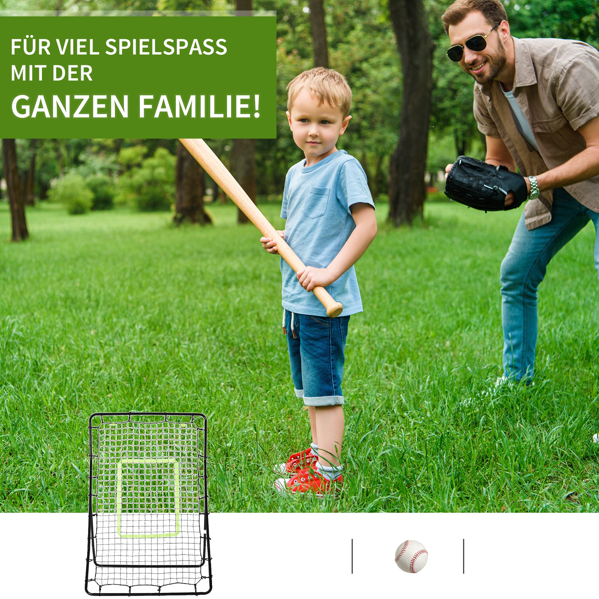HOMCOM Rebounder für Fußball Prellwand Tragebar mit Schlag-Zone Rebound Netz Kickback Rückprallwand Prellwand für Baseball Basketball Fußballtor für Kinder und Jugendliche Training 75x126cm, Schwarz