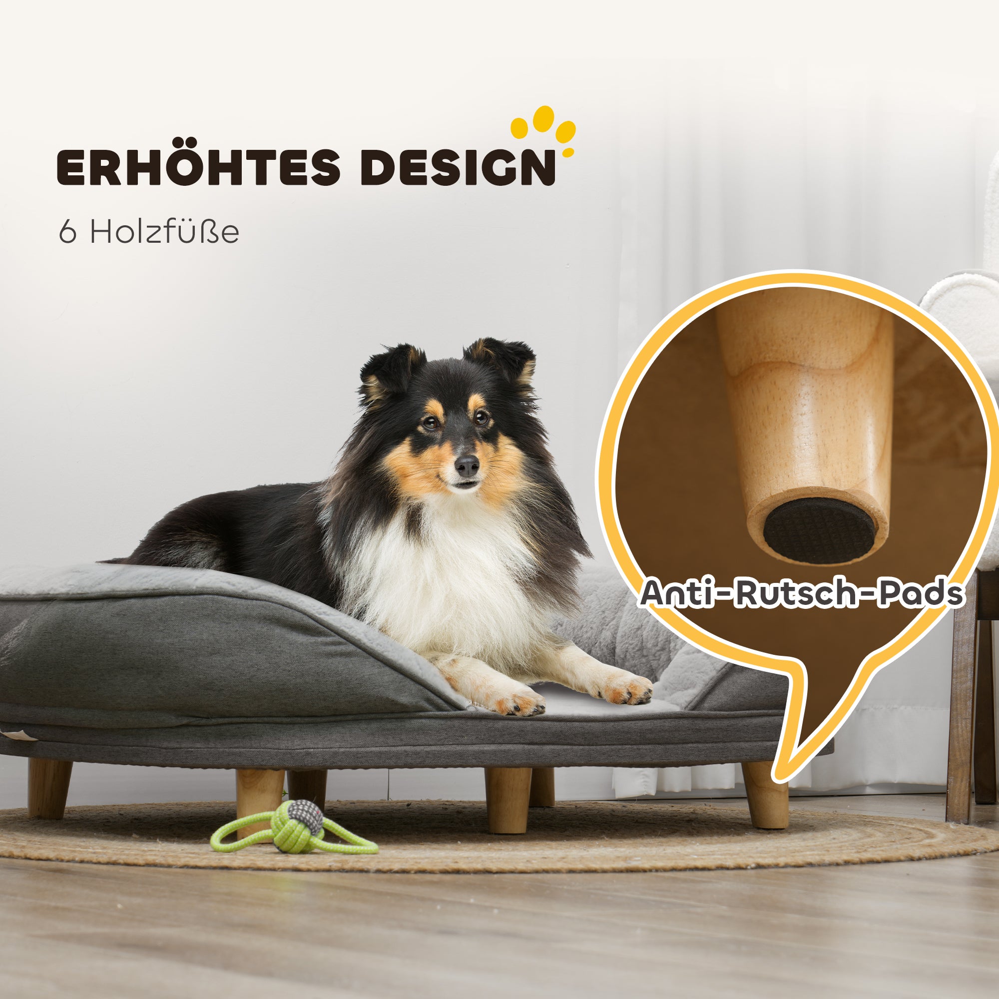 PawHut Hundebett für Hunde bis 25 kg, abnehmbarer Bezug, rutschfeste Füße, 90 x 78 x 25 cm, Grau